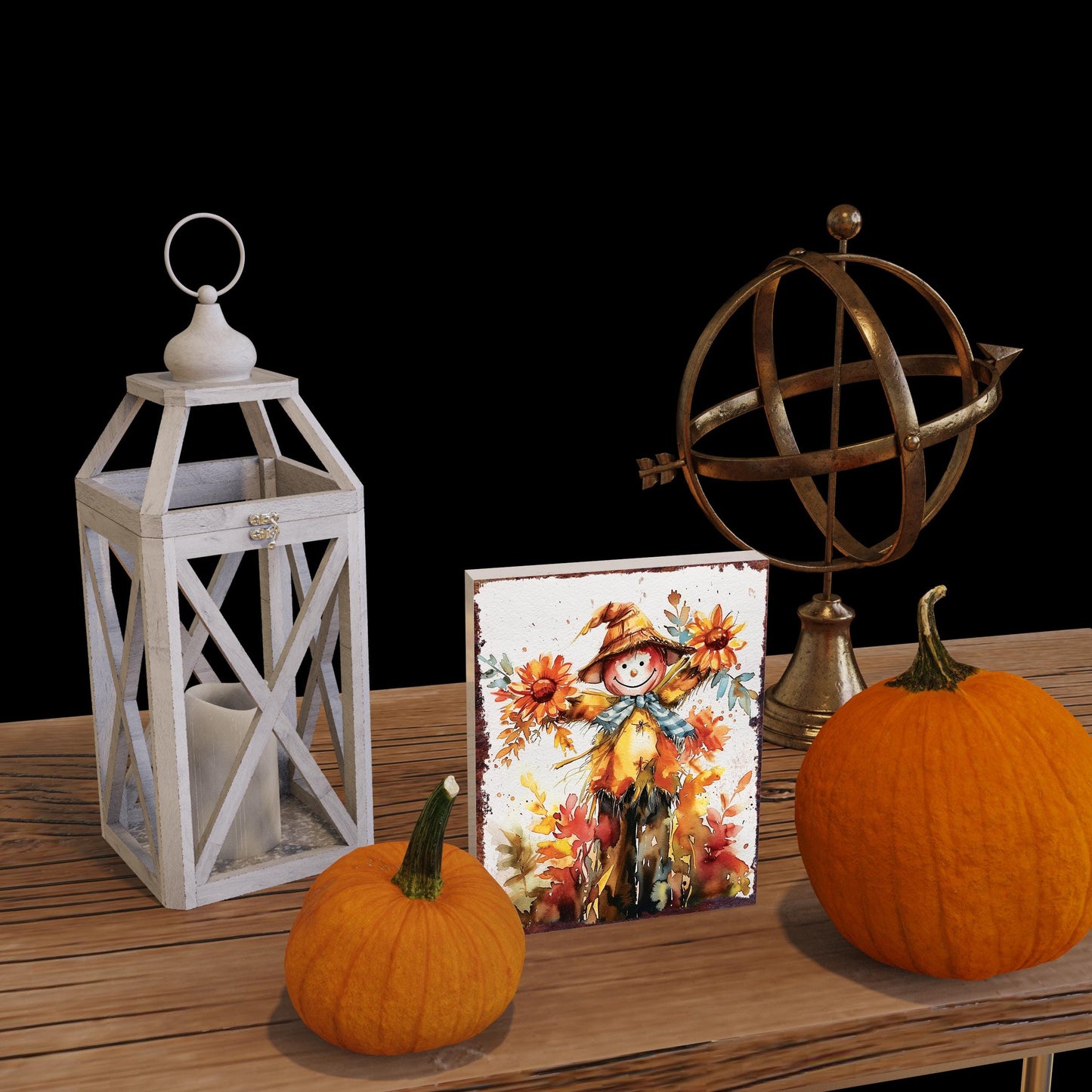 15in Fall Scarecrow Table Decor - Wooden Fall Decor Autumn Tabletop Sign Decor for Home, Farmhouse Harvest Holiday Indoor Party Decor
