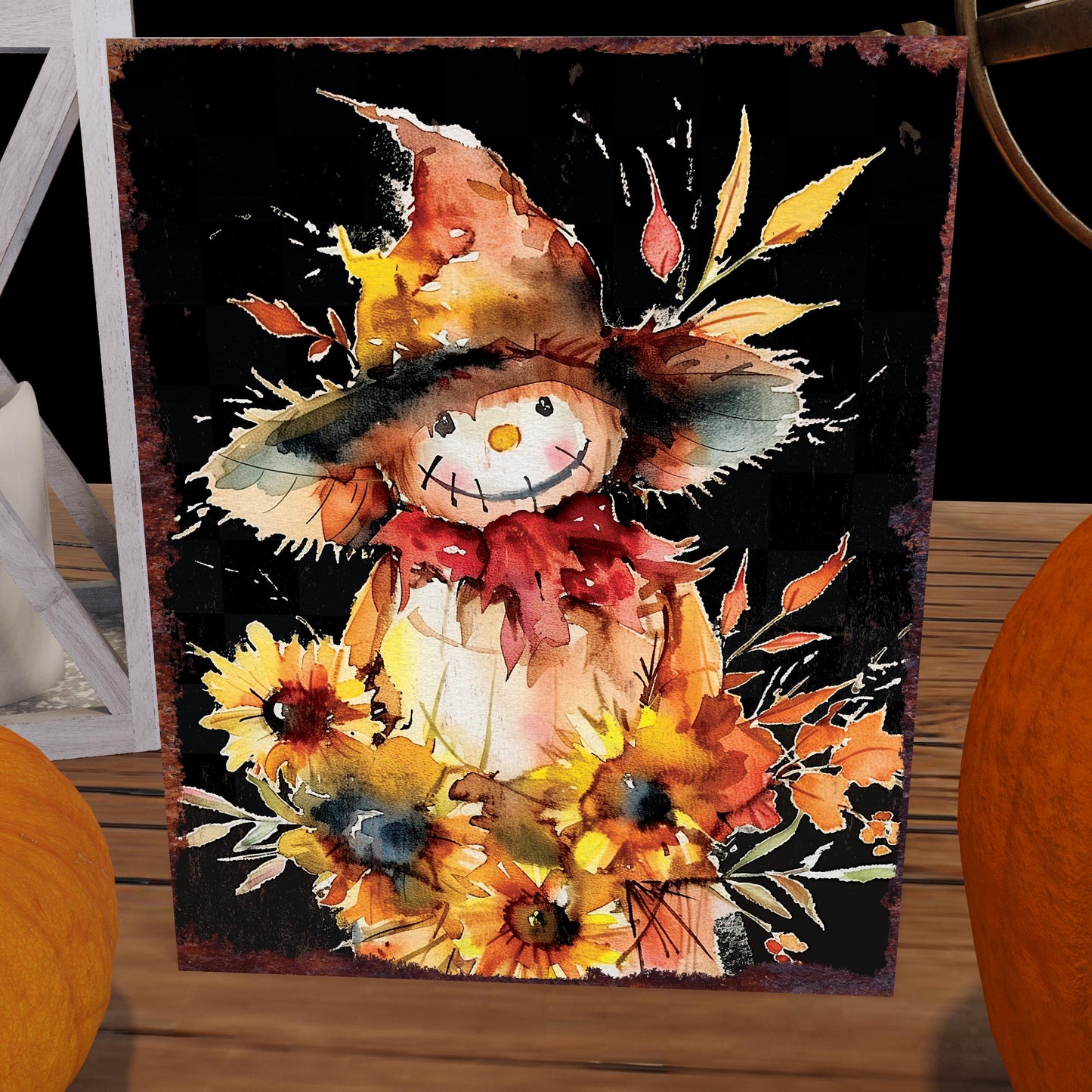 15in Fall Scarecrow Table Decor | Autumn Tabletop Sign | Farmhouse Harvest Holiday Wooden Indoor Decor