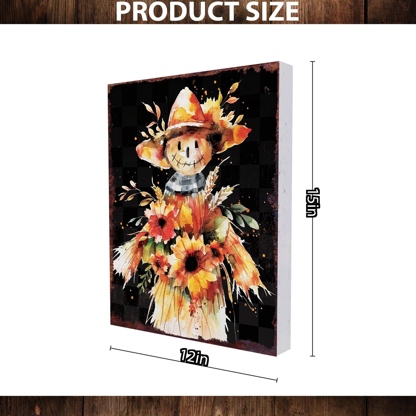 15in Fall Scarecrow Table Decor - Fall Decor Autumn Tabletop Sign Decor for Home, Farmhouse Harvest Holiday Indoor Party Decor - Wooden