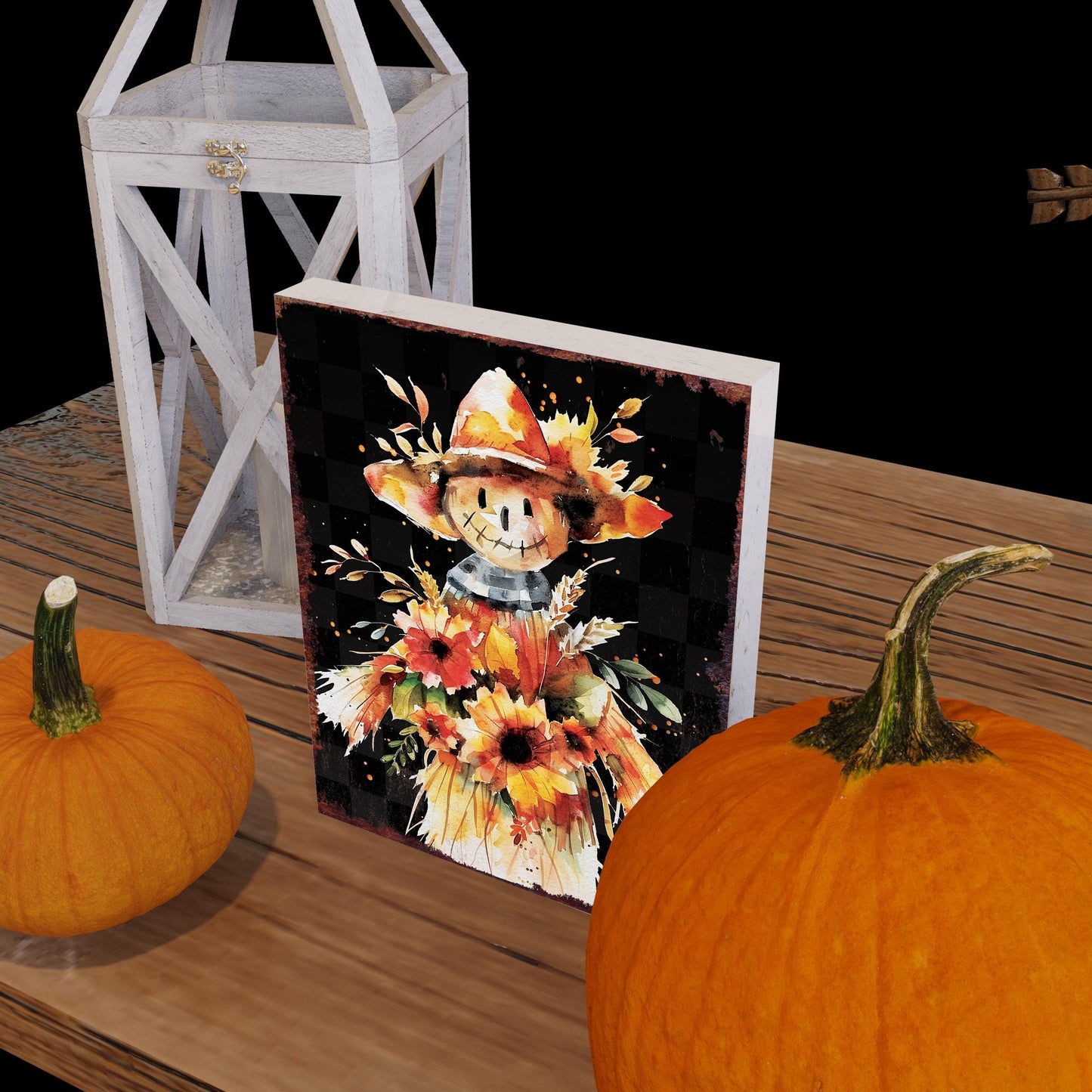 15in Fall Scarecrow Table Decor - Fall Decor Autumn Tabletop Sign Decor for Home, Farmhouse Harvest Holiday Indoor Party Decor - Wooden