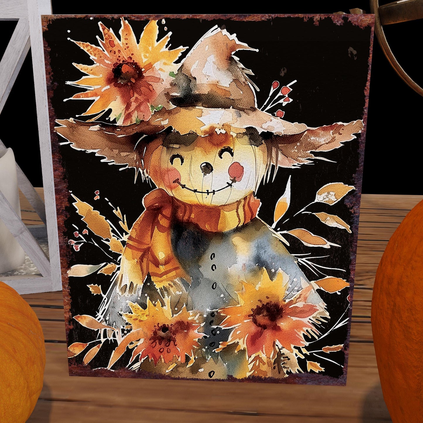 15in Fall Scarecrow Table Decor | Autumn Tabletop Sign | Farmhouse Harvest Wooden Indoor Holiday Decor