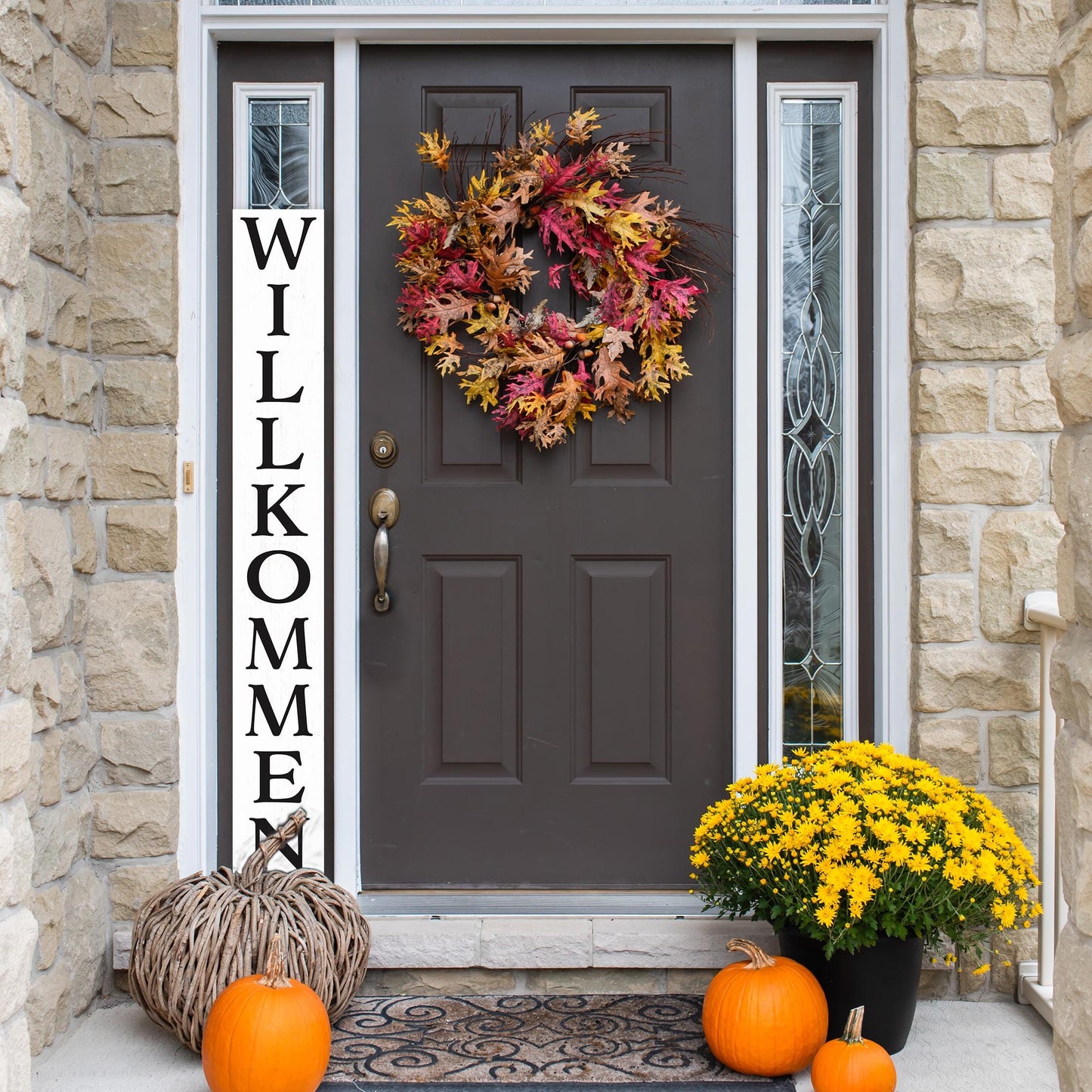 72in Willkommen Porch Sign - Front Porch Sign Decoration, White Rustic Farmhouse Decor for Outdoor Entryway Decor