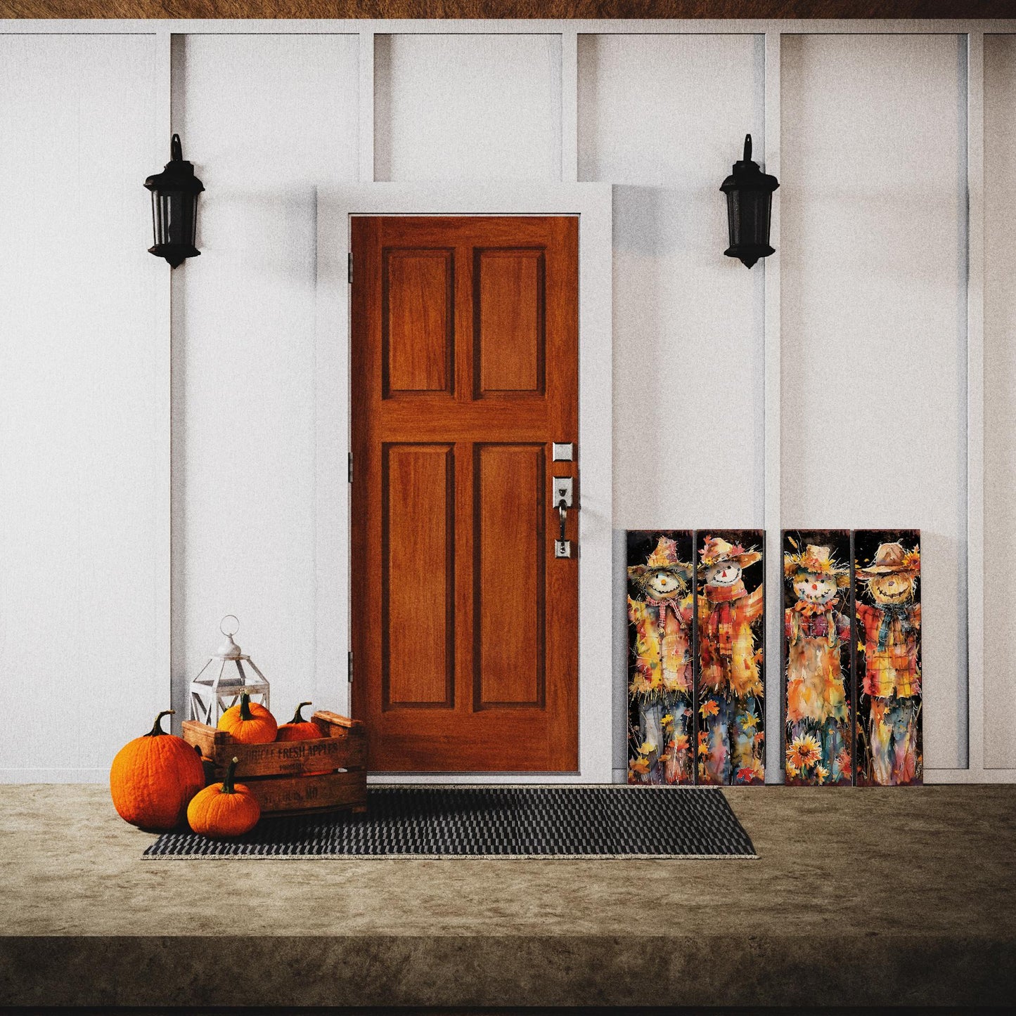 36in Fall Scarecrow Porch Sign - Watercolor Fall Decor for Front Door, Yard Art, Outdoor Garden Decoration for Front Porch
