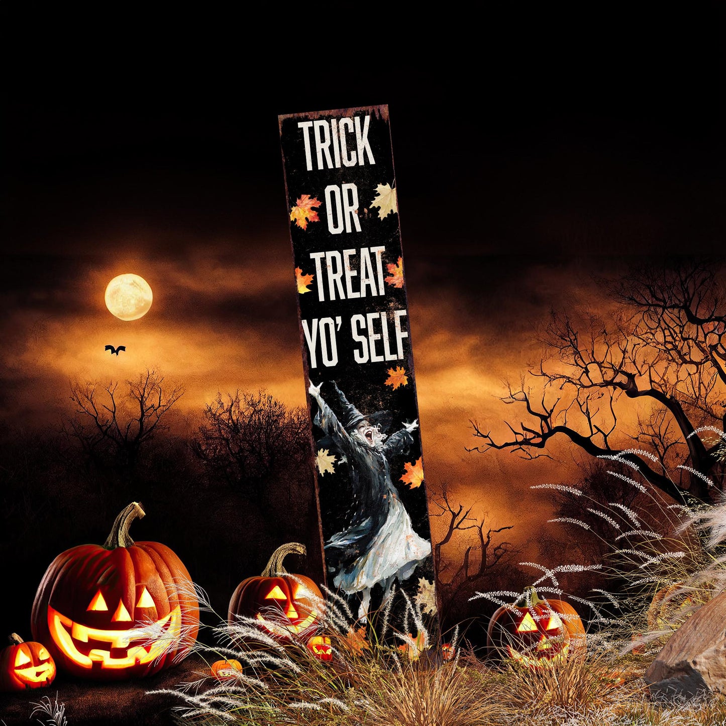 42in Halloween Garden Stake | Watercolor Happy Witch | Outdoor Patio and Lawn Decoration | Halloween Decoration