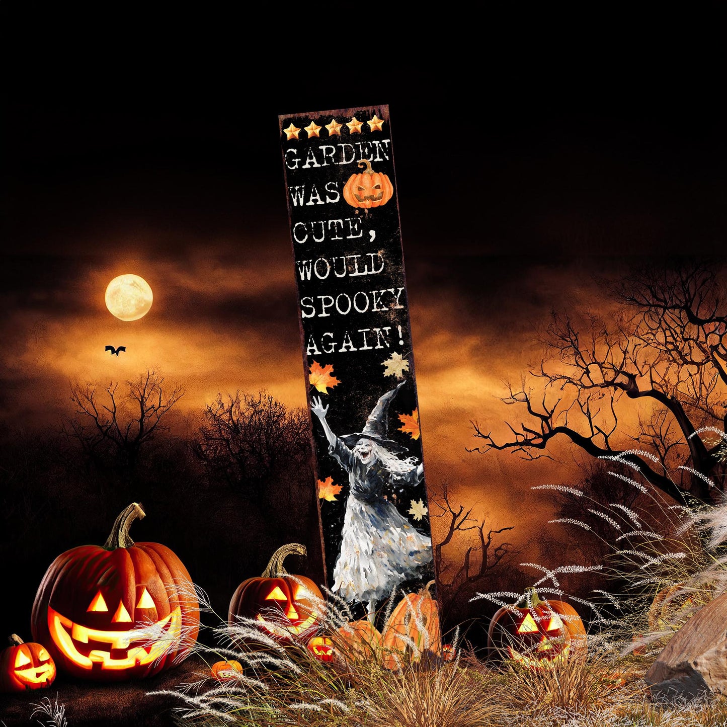 42in Halloween Garden Stake | Watercolor Happy Witch | Outdoor Patio and Lawn Decoration | Halloween Decoration