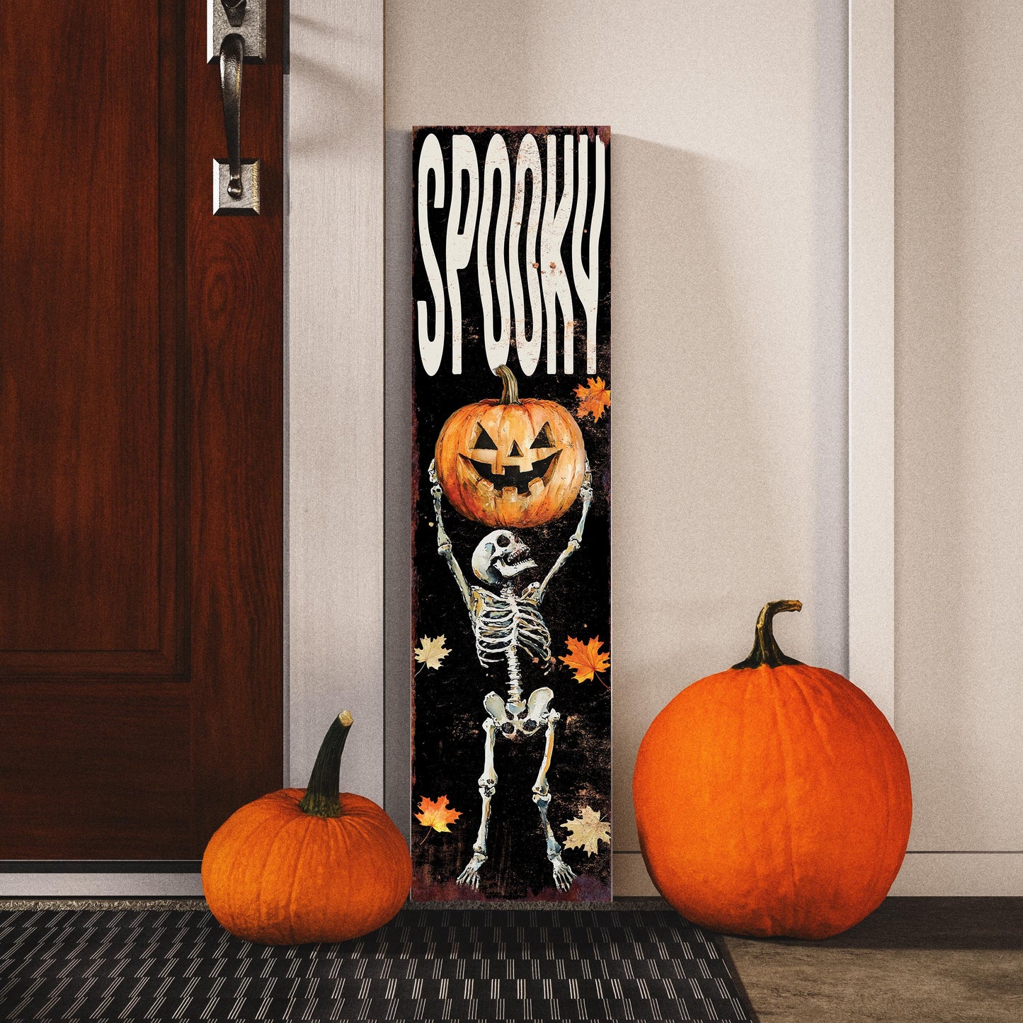 36-inch Halloween Jack-O’-Lantern Porch Sign - Farmhouse Entryway Decor, Halloween Front Door Board, Outdoor Porch Decor, Halloween Decor