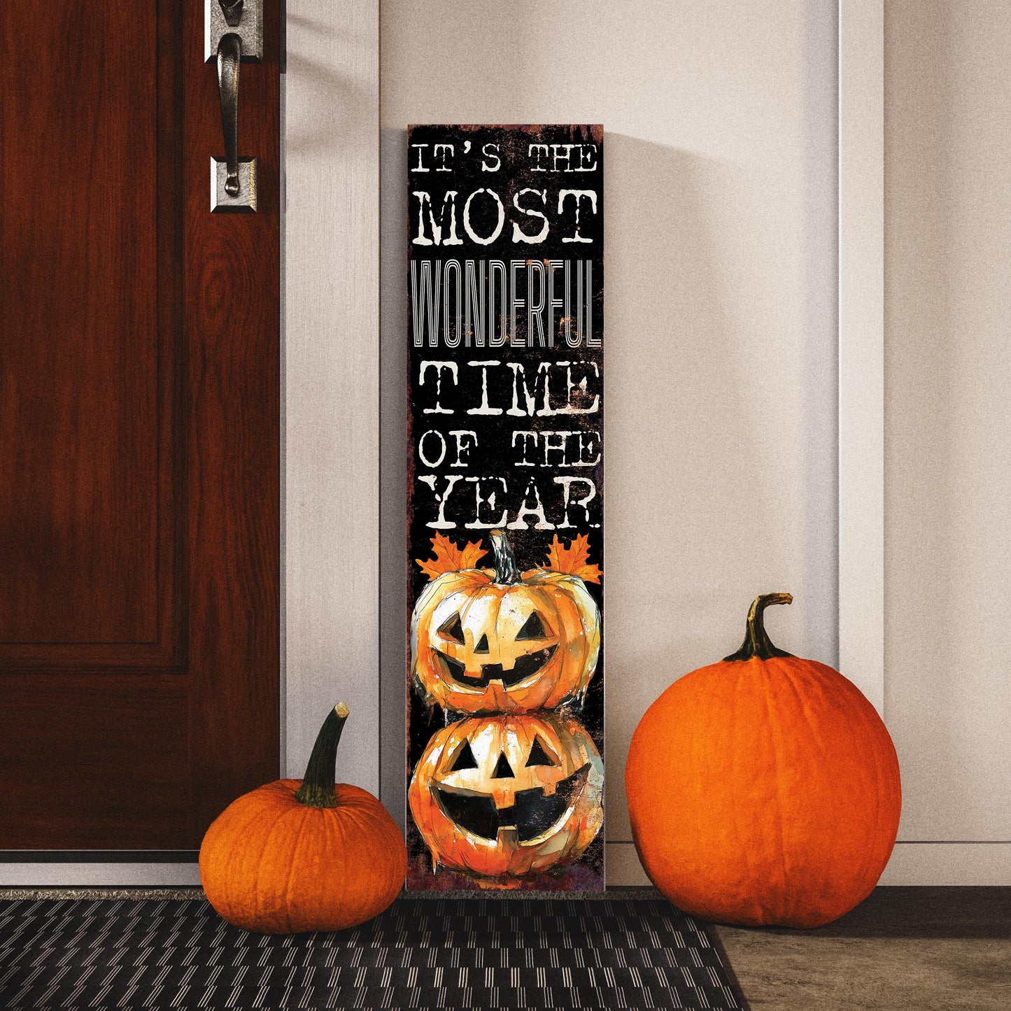 36-inch Halloween Jack-O’-Lantern Porch Sign - Farmhouse Entryway Decor, Halloween Front Door Board, Outdoor Porch Decor, Halloween Decor