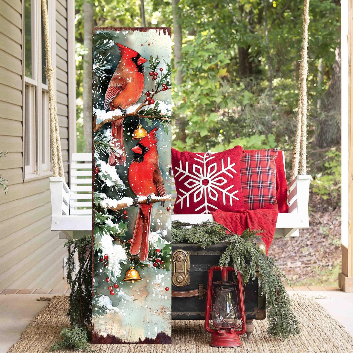 48in Cardinals Christmas Porch Sign - Front Porch Christmas Plaque | Holiday Decoration | Entryway Christmas Decor | UV Print | 48x12in