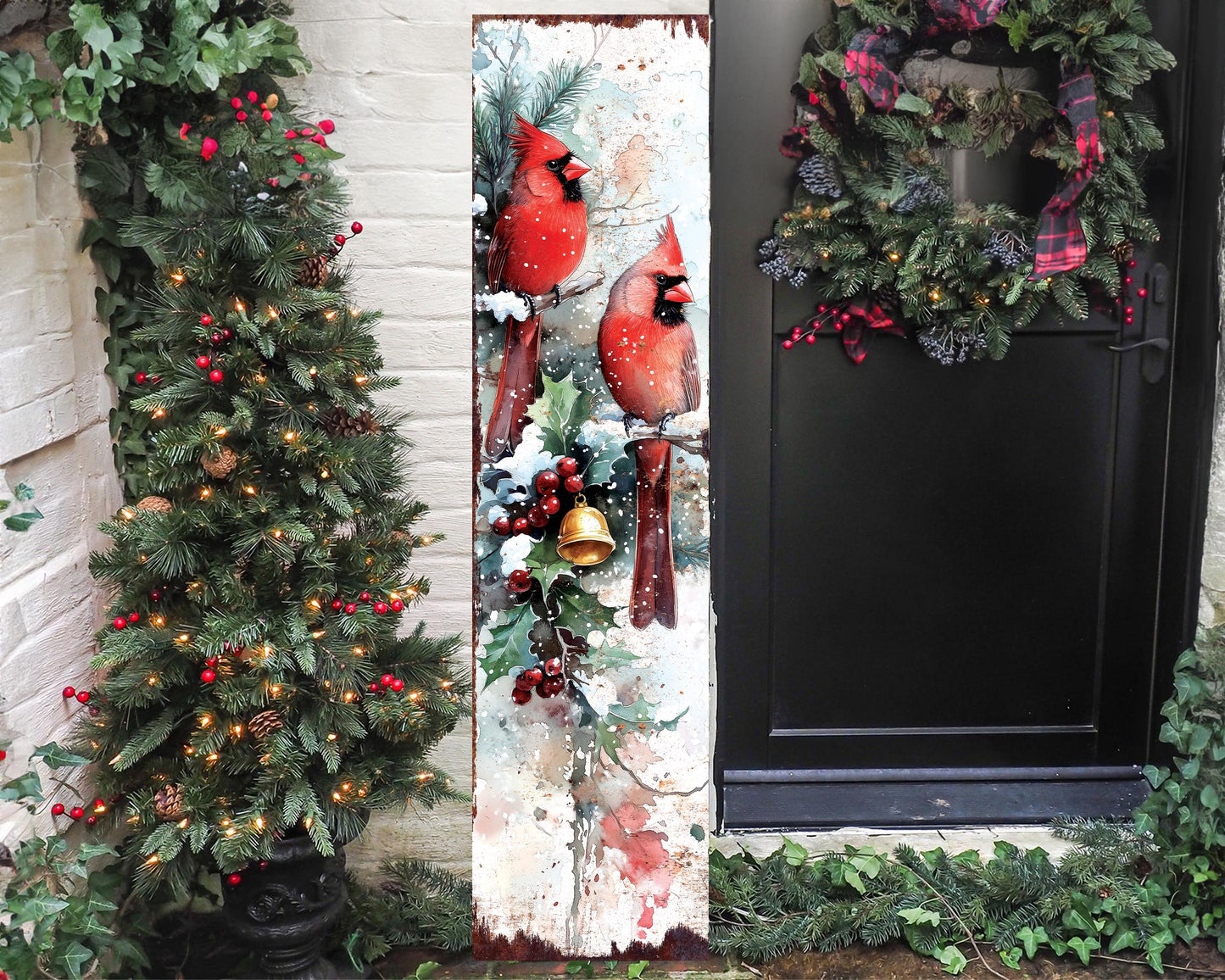 48in Cardinals Christmas Porch Sign - Christmas Decoration | Holiday Entryway Decor | Front Porch Christmas Plaque | UV Print | 48x12in