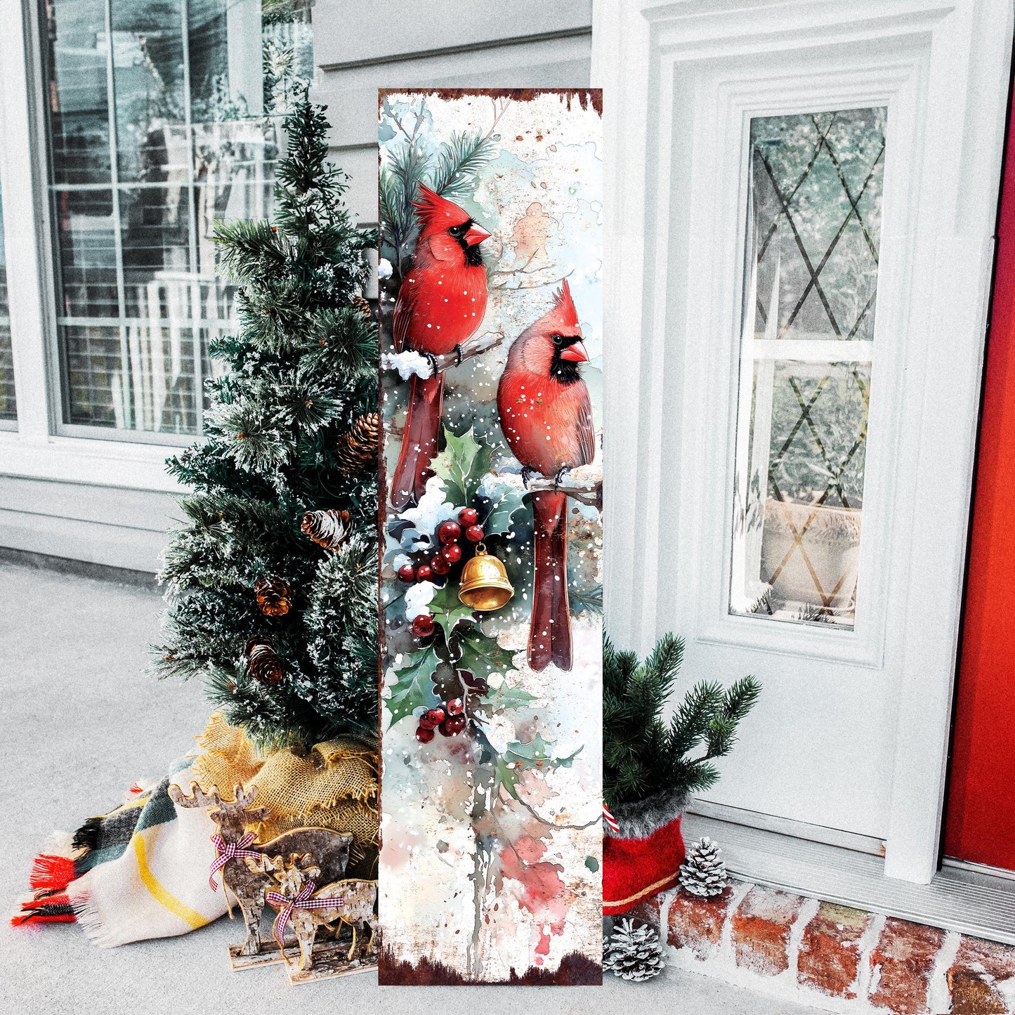48in Cardinals Christmas Porch Sign - Christmas Decoration | Holiday Entryway Decor | Front Porch Christmas Plaque | UV Print | 48x12in