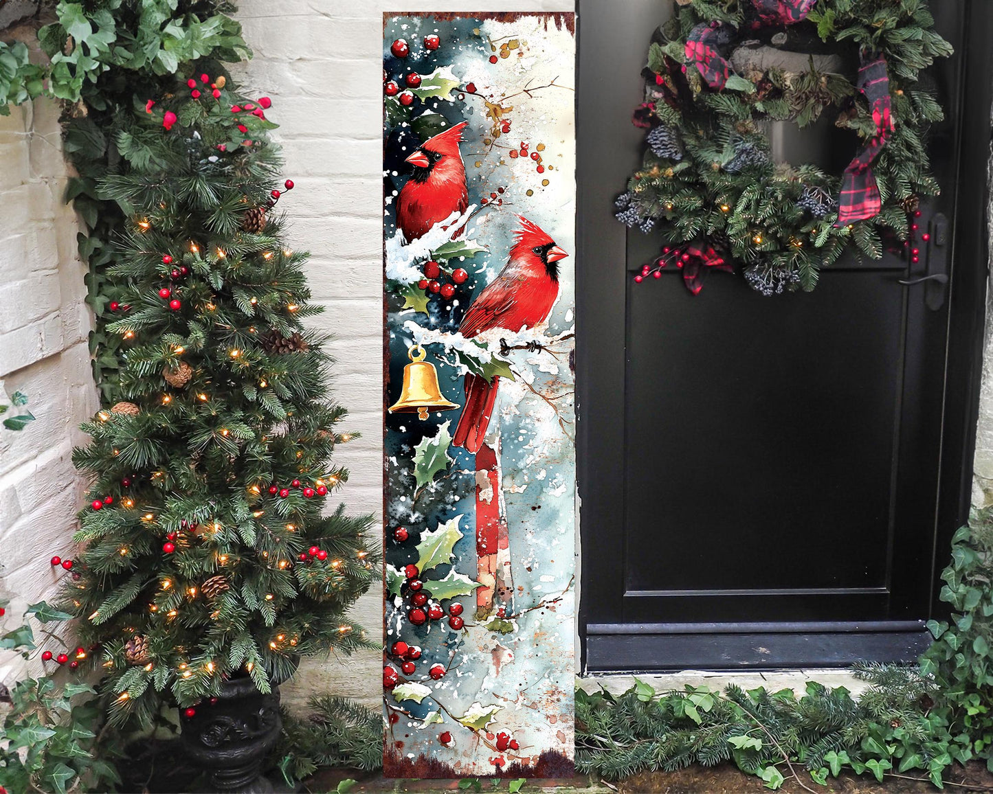 48in Cardinals Christmas Porch Sign - Holiday Entryway Decor | Christmas Decoration | Front Porch Christmas Plaque | UV Print | 48x12in