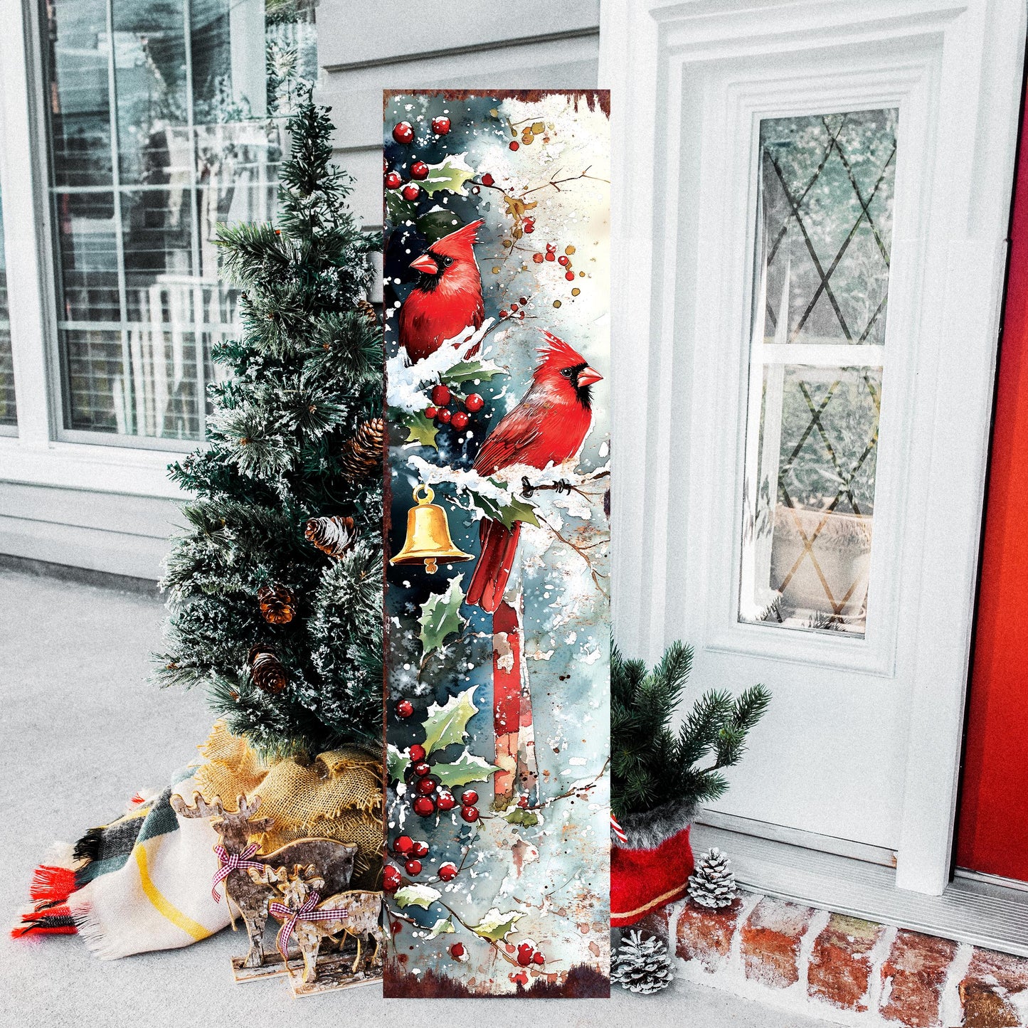 48in Cardinals Christmas Porch Sign - Holiday Entryway Decor | Christmas Decoration | Front Porch Christmas Plaque | UV Print | 48x12in