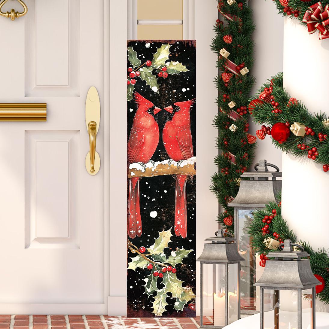 48in Christmas Porch Sign Cardinals - Holiday Entryway Decor | Christmas Decoration | Front Porch Christmas Plaque | UV Print | 48x12in