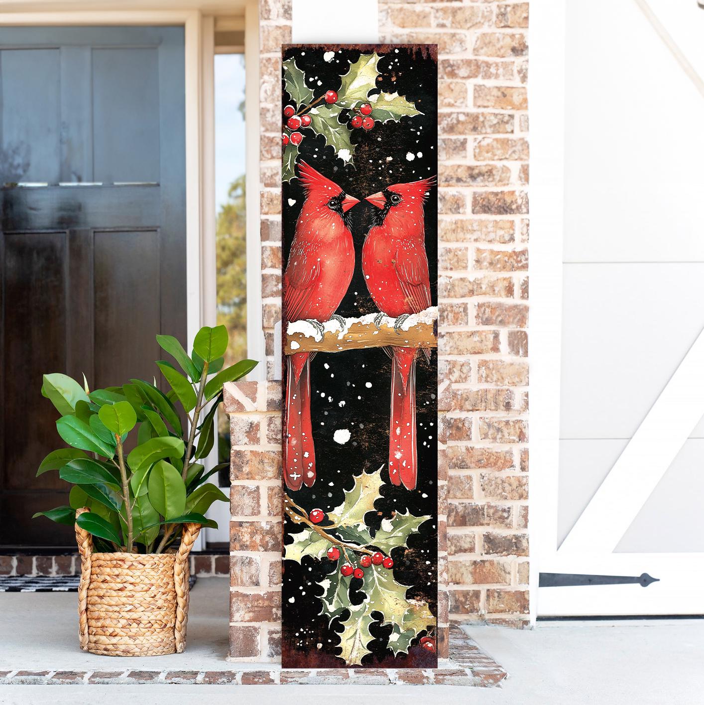48in Christmas Porch Sign Cardinals - Holiday Entryway Decor | Christmas Decoration | Front Porch Christmas Plaque | UV Print | 48x12in