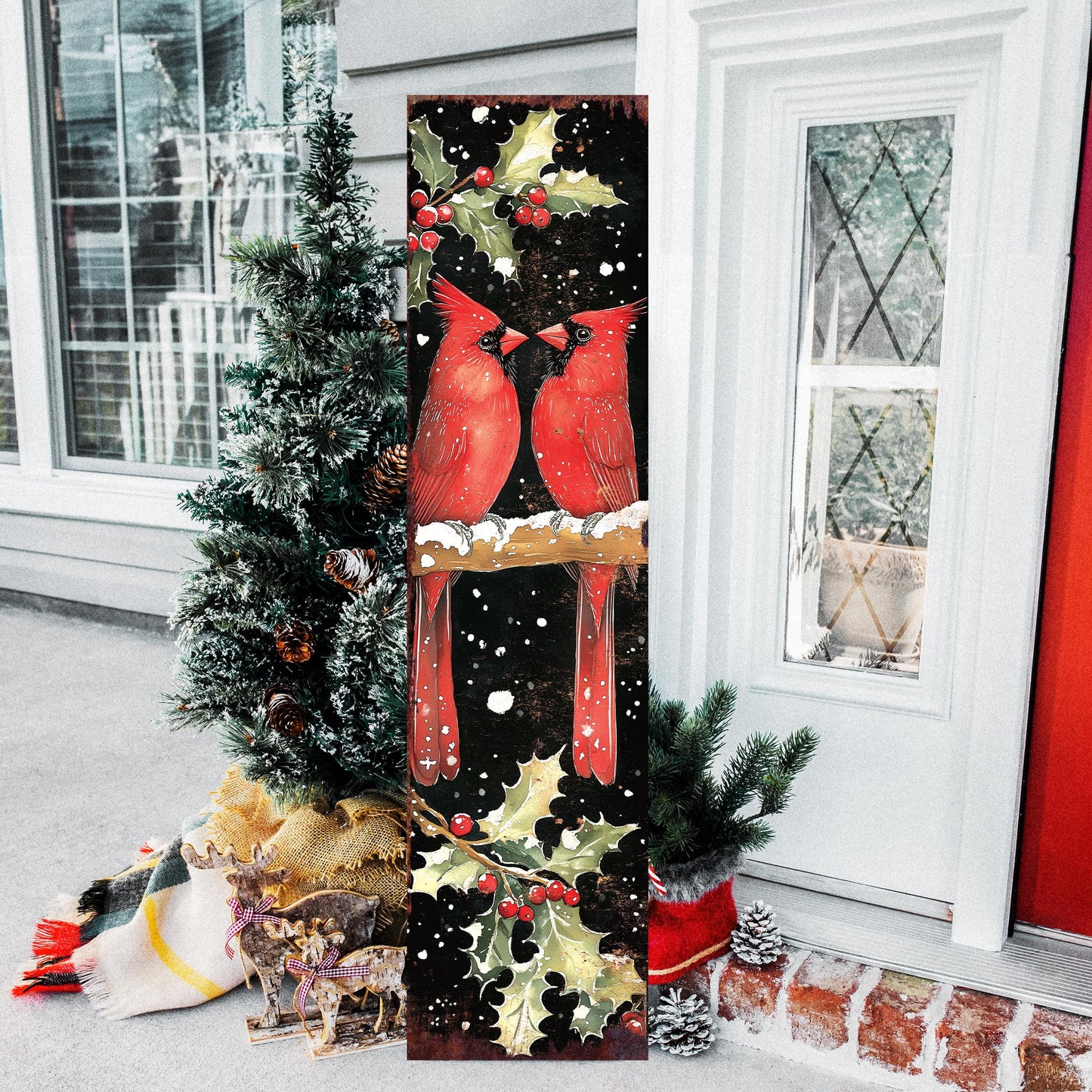 48in Christmas Porch Sign Cardinals - Holiday Entryway Decor | Christmas Decoration | Front Porch Christmas Plaque | UV Print | 48x12in