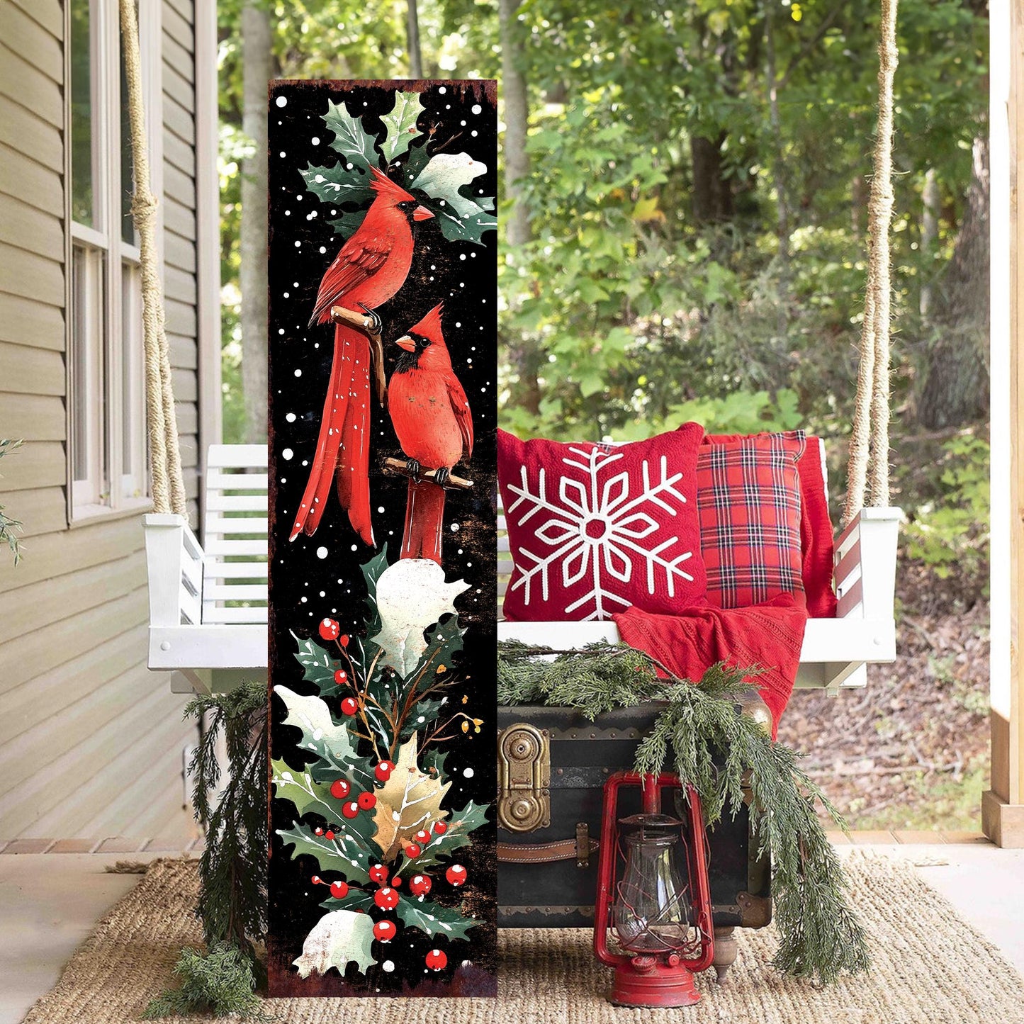 48in Christmas Porch Sign Cardinals - Christmas Entryway Decor | Christmas Decoration | Front Porch Christmas Plaque | UV Print | 48x12in