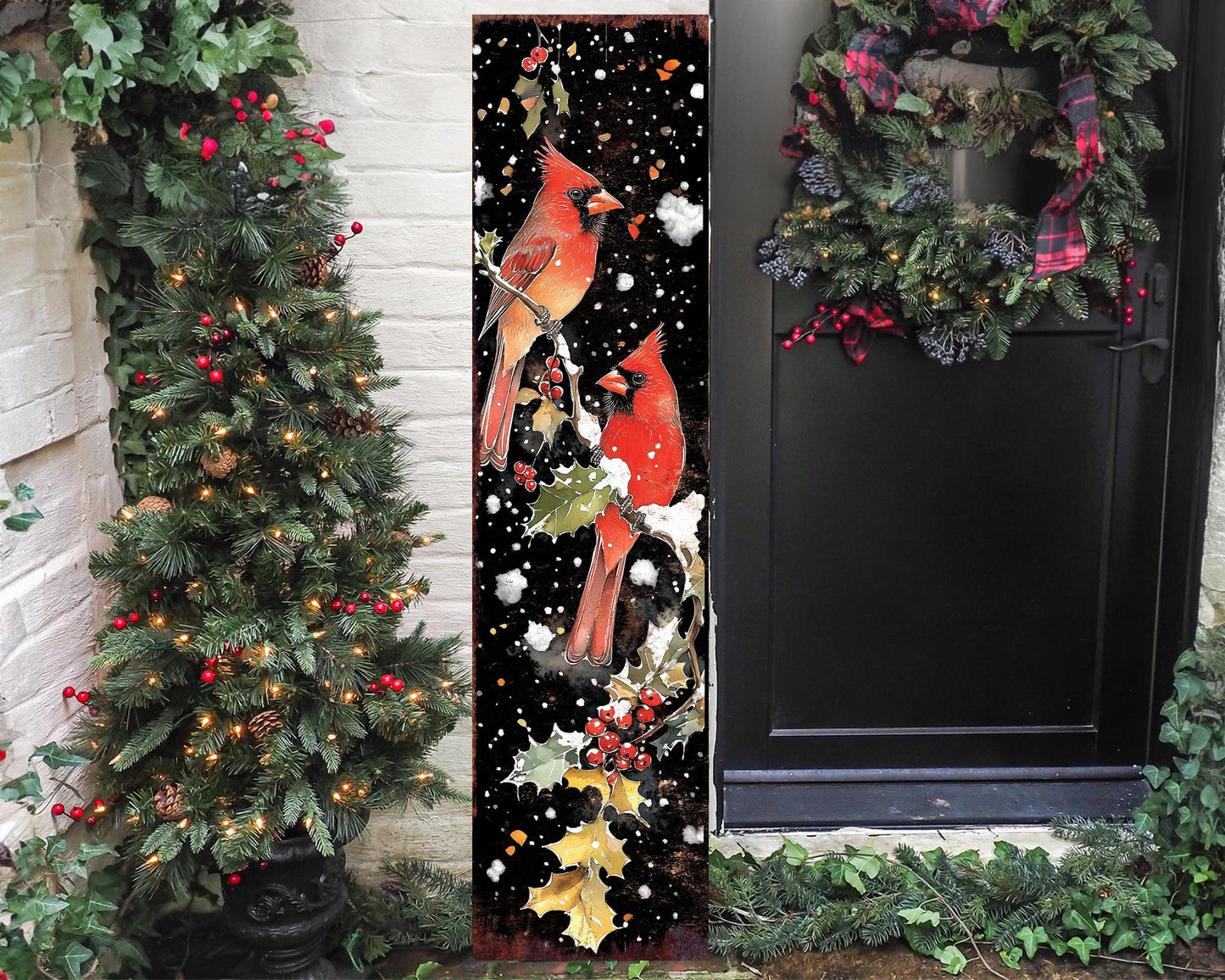 48in Christmas Porch Sign Cardinals - Christmas Entryway Decor | Christmas Decoration | Front Porch Holiday Plaque | UV Print | 48x12in