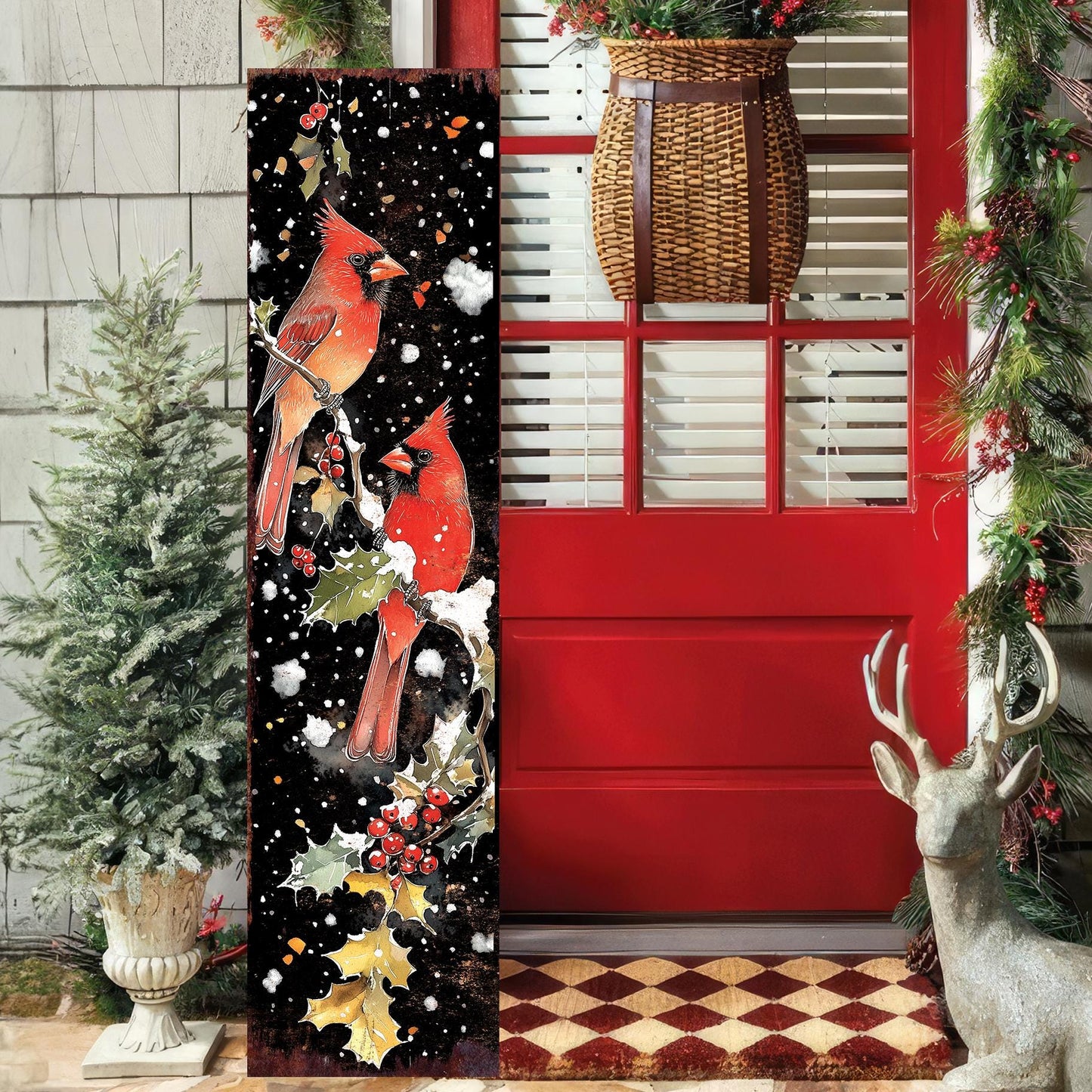 48in Christmas Porch Sign Cardinals - Christmas Entryway Decor | Christmas Decoration | Front Porch Holiday Plaque | UV Print | 48x12in