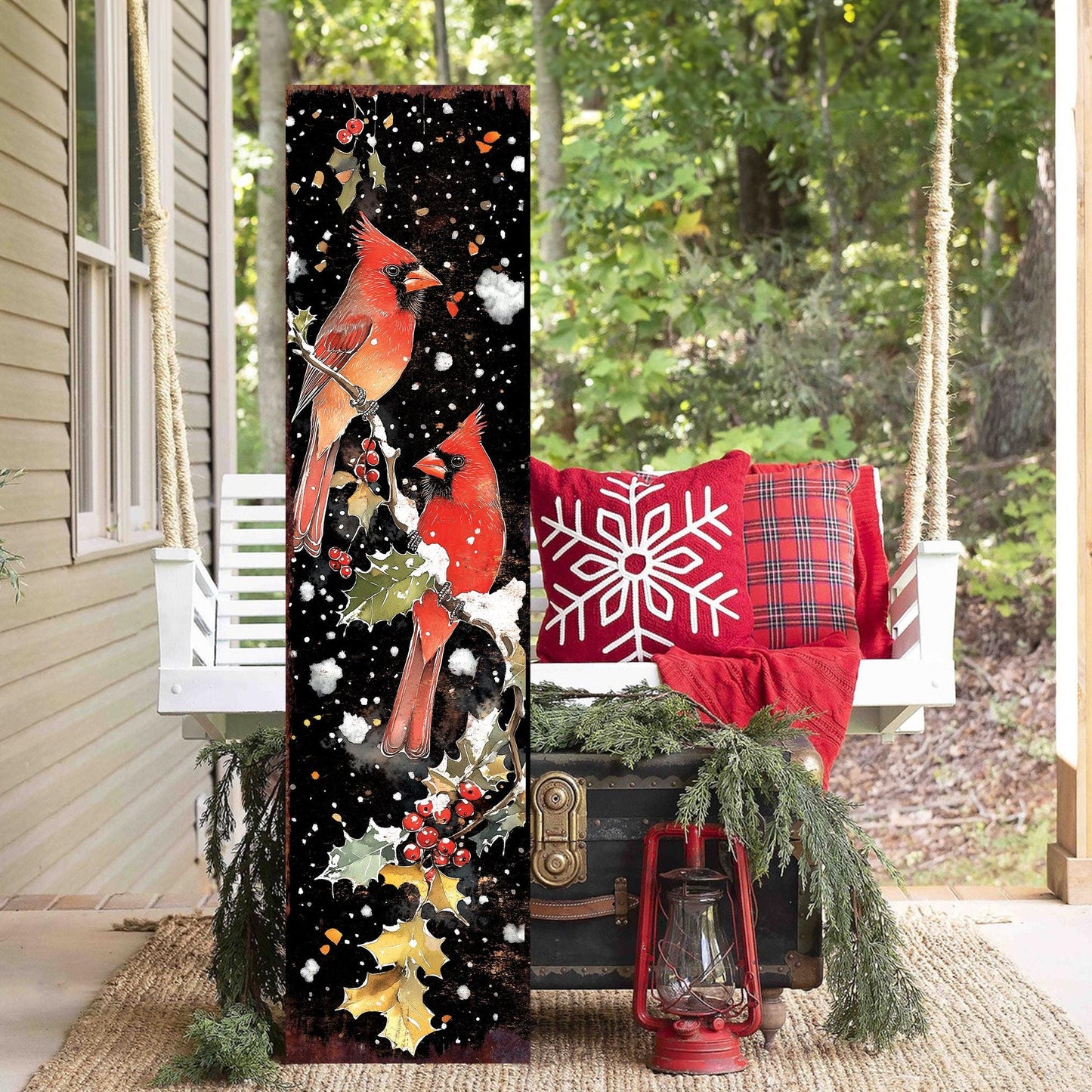 48in Christmas Porch Sign Cardinals - Christmas Entryway Decor | Christmas Decoration | Front Porch Holiday Plaque | UV Print | 48x12in