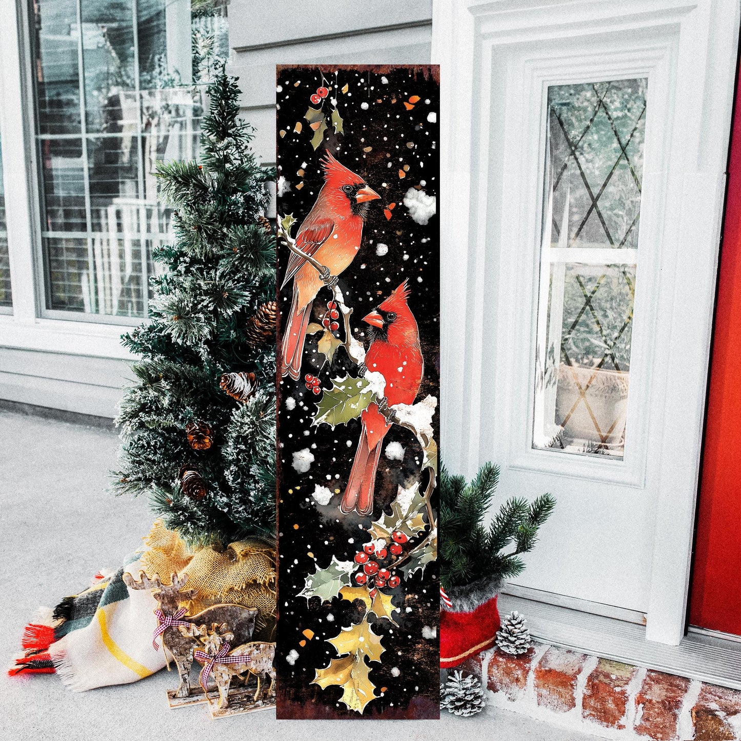 48in Christmas Porch Sign Cardinals - Christmas Entryway Decor | Christmas Decoration | Front Porch Holiday Plaque | UV Print | 48x12in