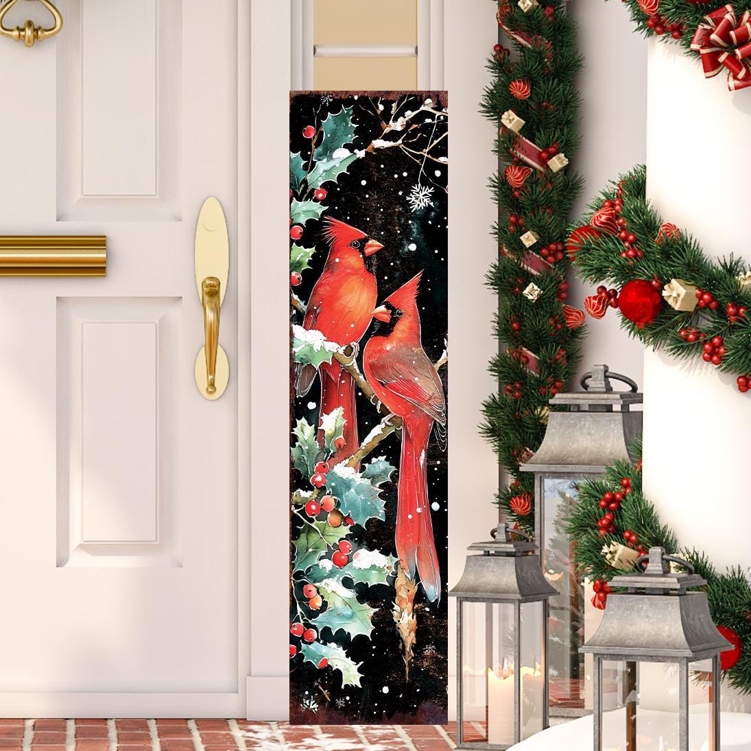 48in Christmas Porch Sign Cardinals - Front Porch Christmas Plaque | Christmas Entryway Decor | Holiday Decoration | UV Print | 48x12in