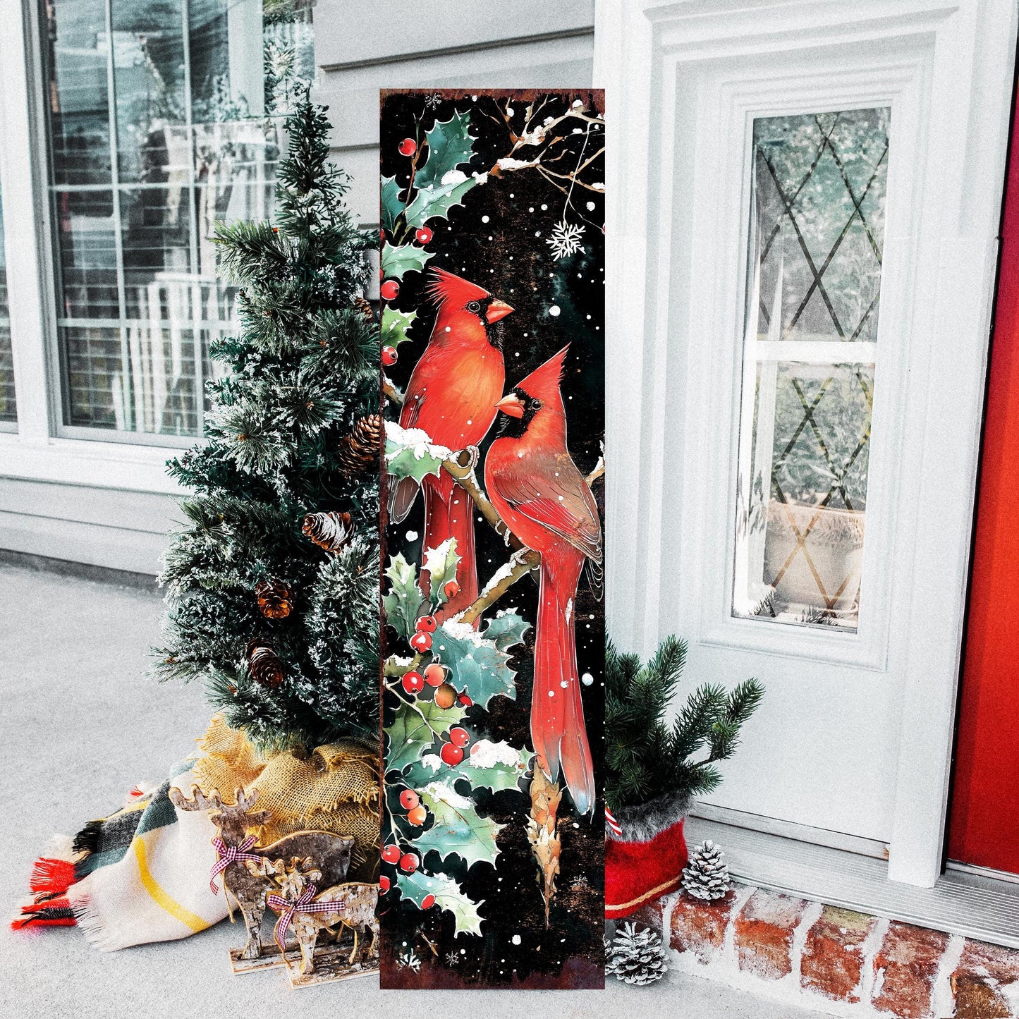 48in Christmas Porch Sign Cardinals - Front Porch Christmas Plaque | Christmas Entryway Decor | Holiday Decoration | UV Print | 48x12in