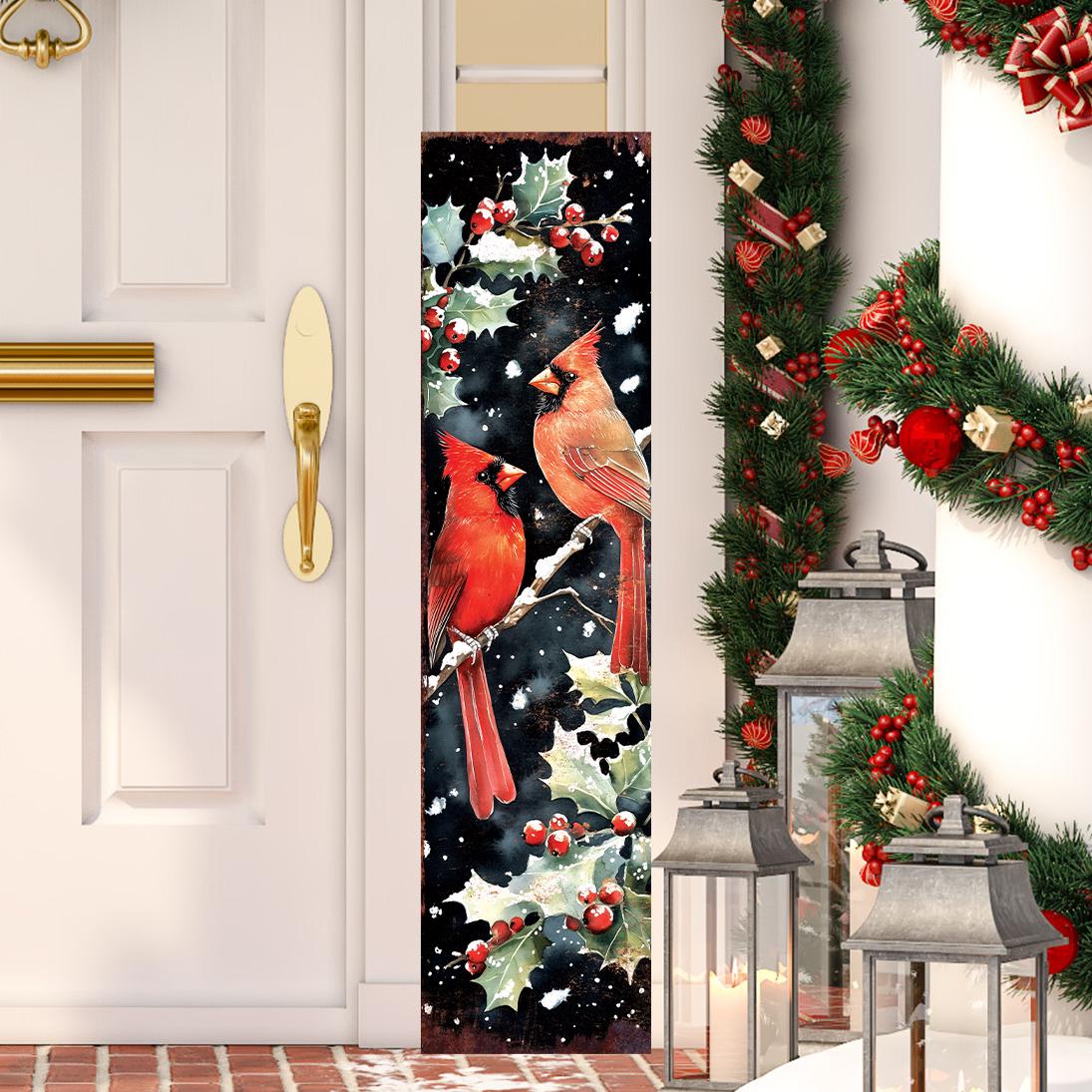 Christmas Porch Sign Cardinals | Front Porch Christmas Plaque | Entryway Holiday Decor | UV Print