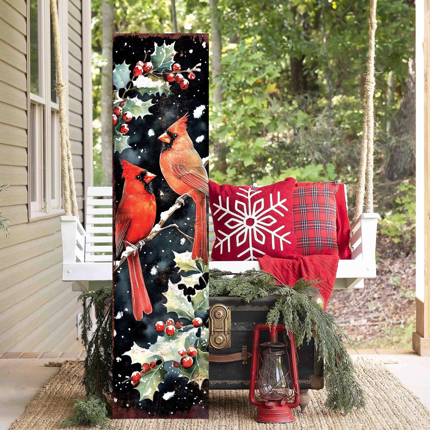 Christmas Porch Sign Cardinals | Front Porch Christmas Plaque | Entryway Holiday Decor | UV Print