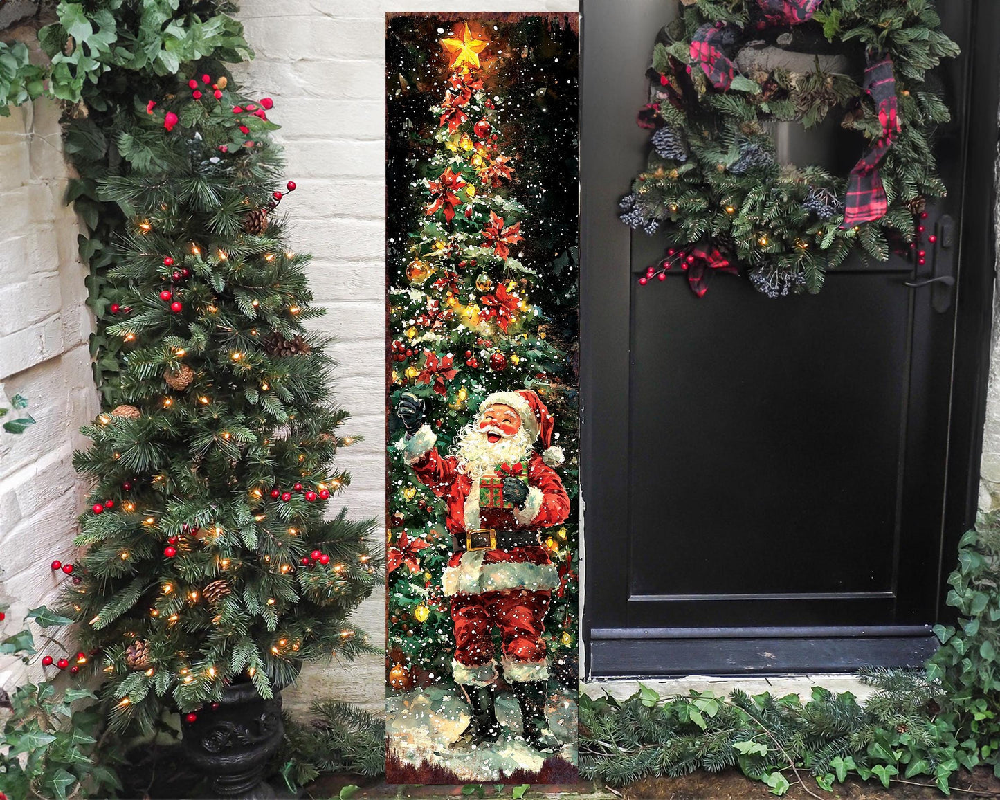 48in Santa Christmas Porch Sign - Front Porch Christmas Plaque | Holiday Decoration | Winter Entryway Decor | Wood, UV Print | 48x12in