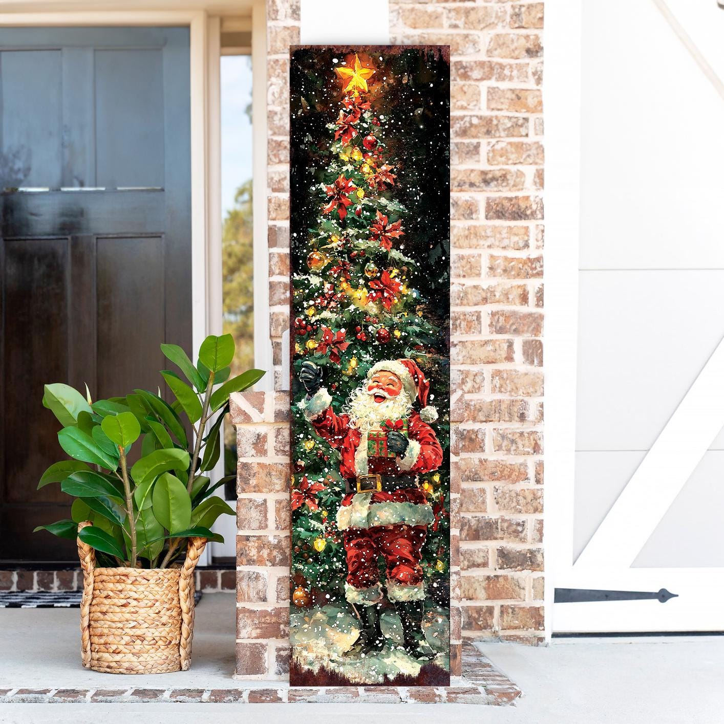 48in Santa Christmas Porch Sign - Front Porch Christmas Plaque | Holiday Decoration | Winter Entryway Decor | Wood, UV Print | 48x12in