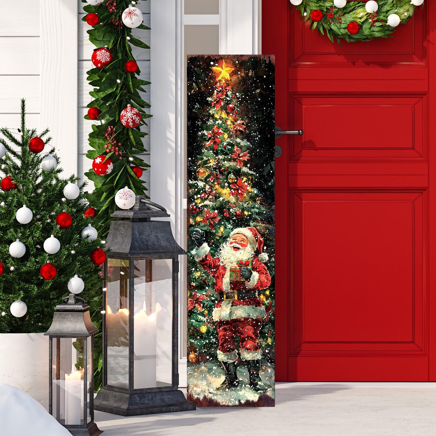 48in Santa Christmas Porch Sign - Front Porch Christmas Plaque | Holiday Decoration | Winter Entryway Decor | Wood, UV Print | 48x12in