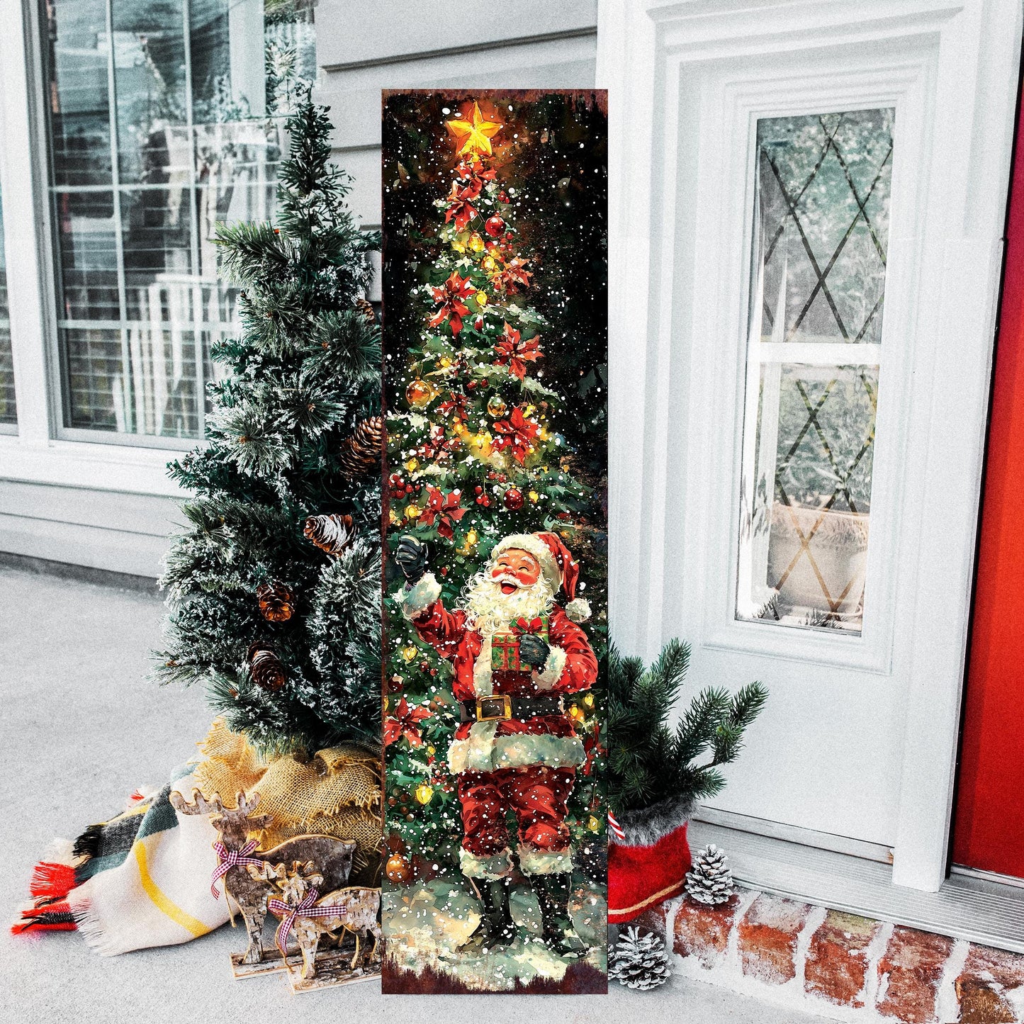 48in Santa Christmas Porch Sign - Front Porch Christmas Plaque | Holiday Decoration | Winter Entryway Decor | Wood, UV Print | 48x12in