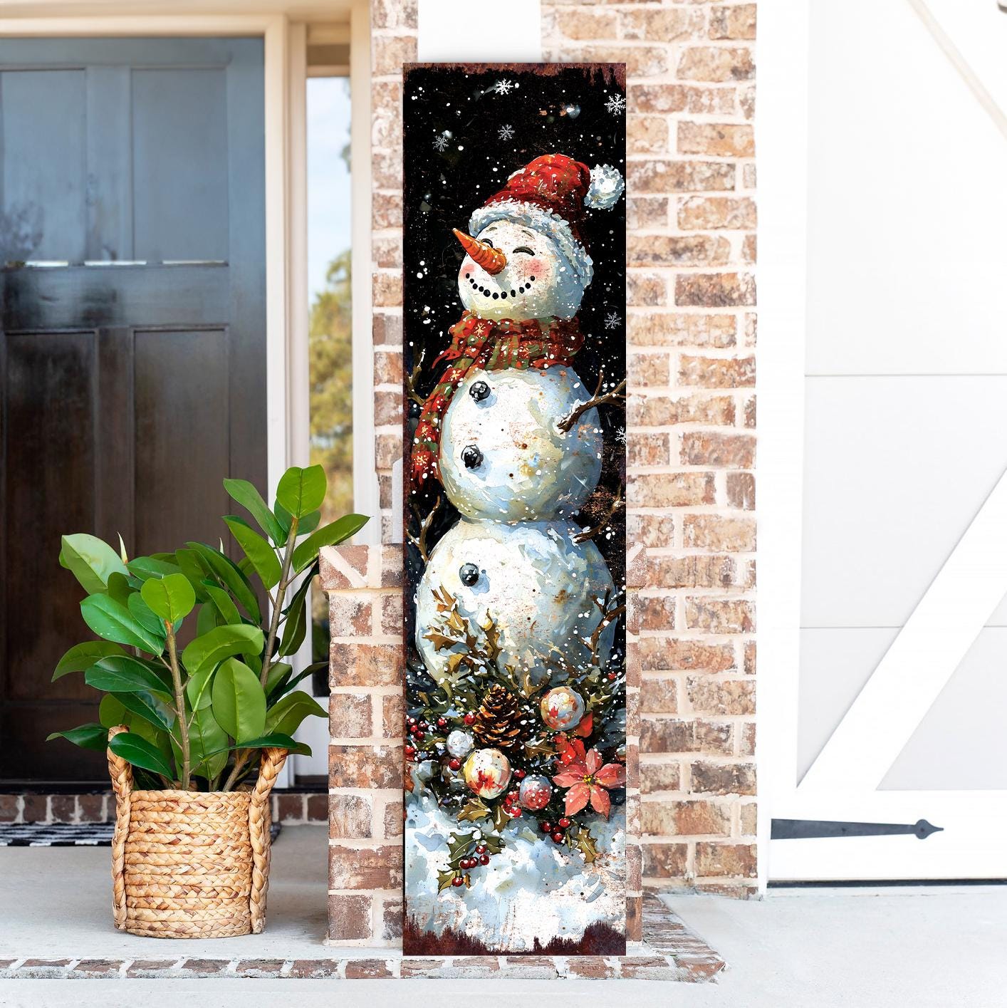 48in Snowman Christmas Porch Sign - Front Porch Christmas Plaque | Holiday Decoration | Winter Entryway Decor | Wood, UV Print | 48x12in
