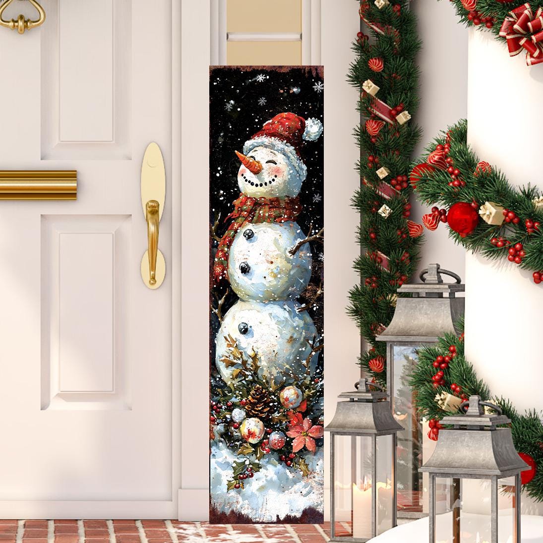 48in Snowman Christmas Porch Sign - Front Porch Christmas Plaque | Holiday Decoration | Winter Entryway Decor | Wood, UV Print | 48x12in