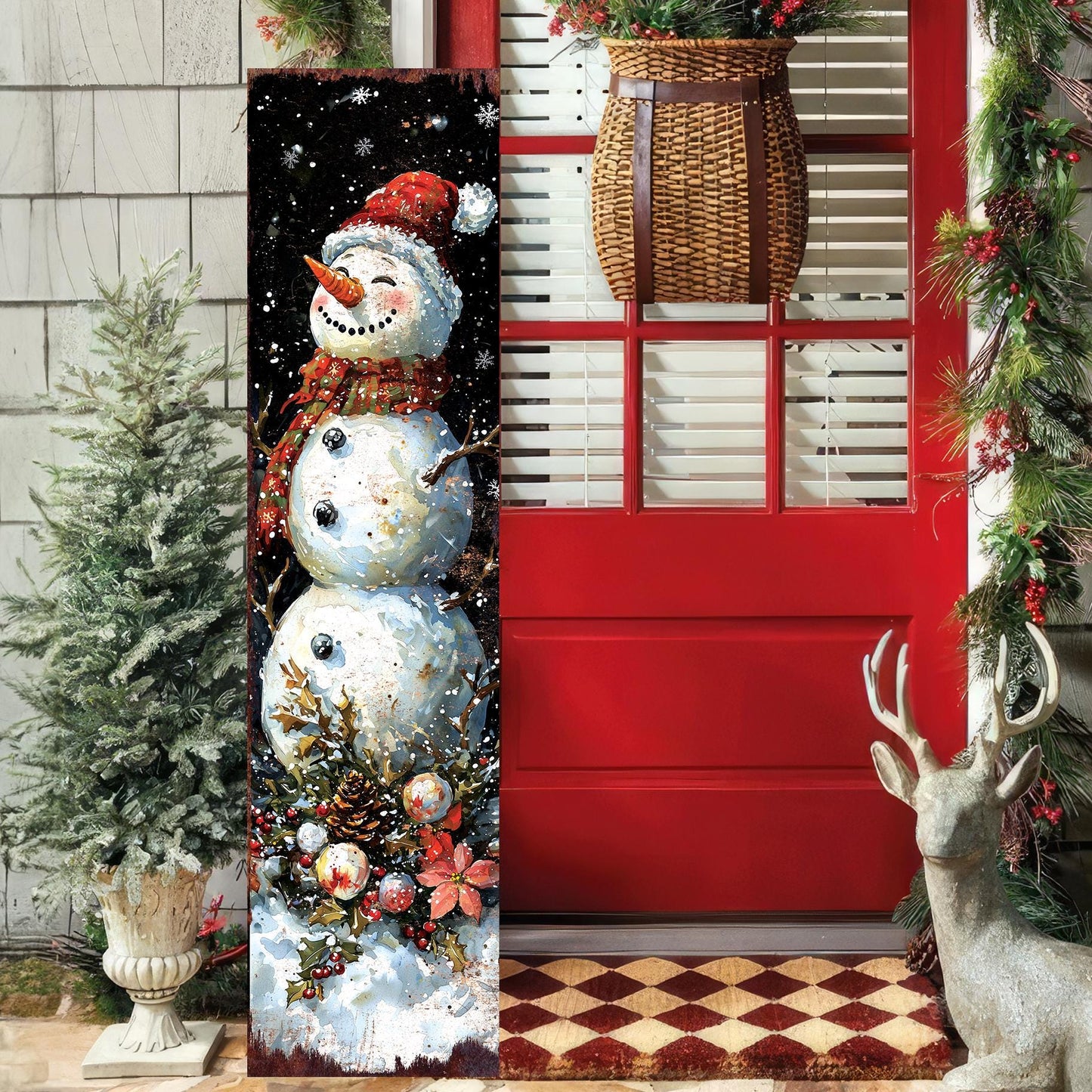 48in Snowman Christmas Porch Sign - Front Porch Christmas Plaque | Holiday Decoration | Winter Entryway Decor | Wood, UV Print | 48x12in