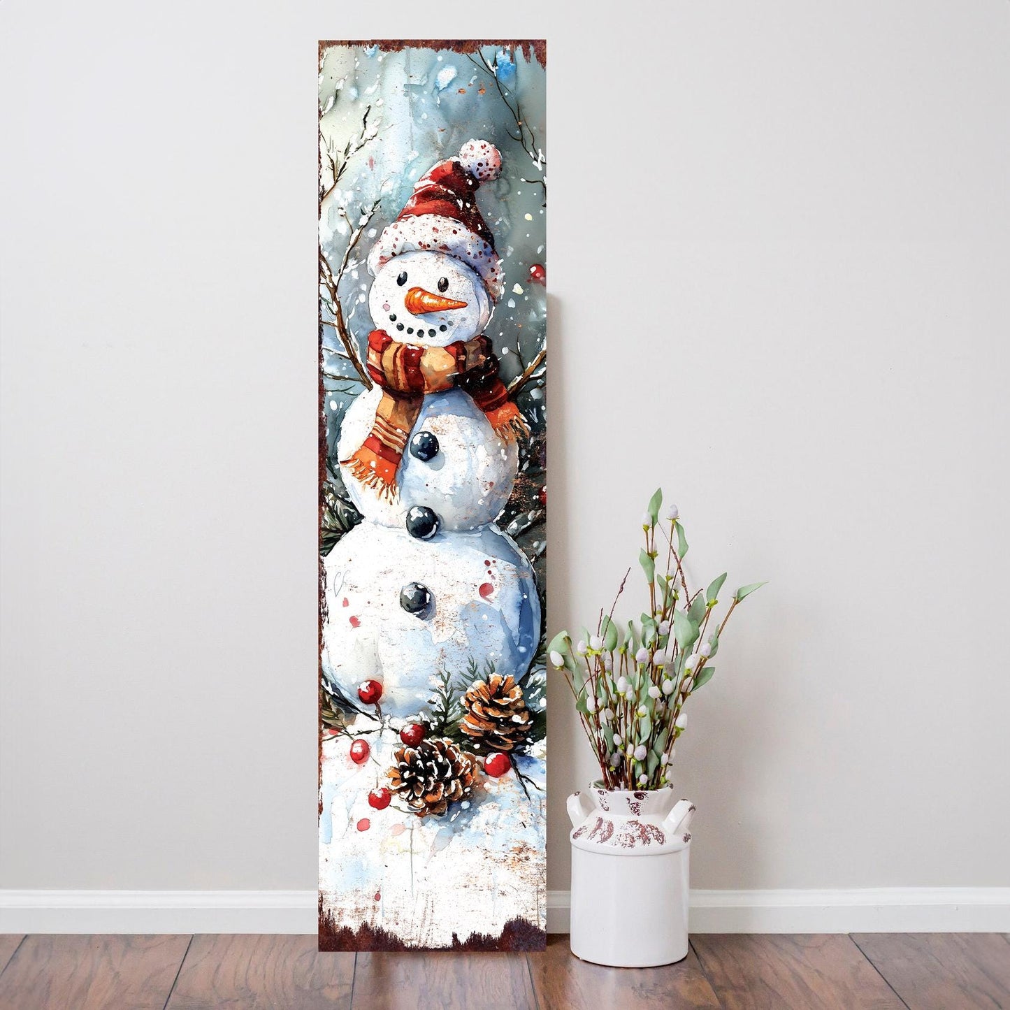 Snowman Christmas Porch Sign | Front Porch Plaque | Winter Entryway Decor | Holiday Decoration | Wood, UV Print