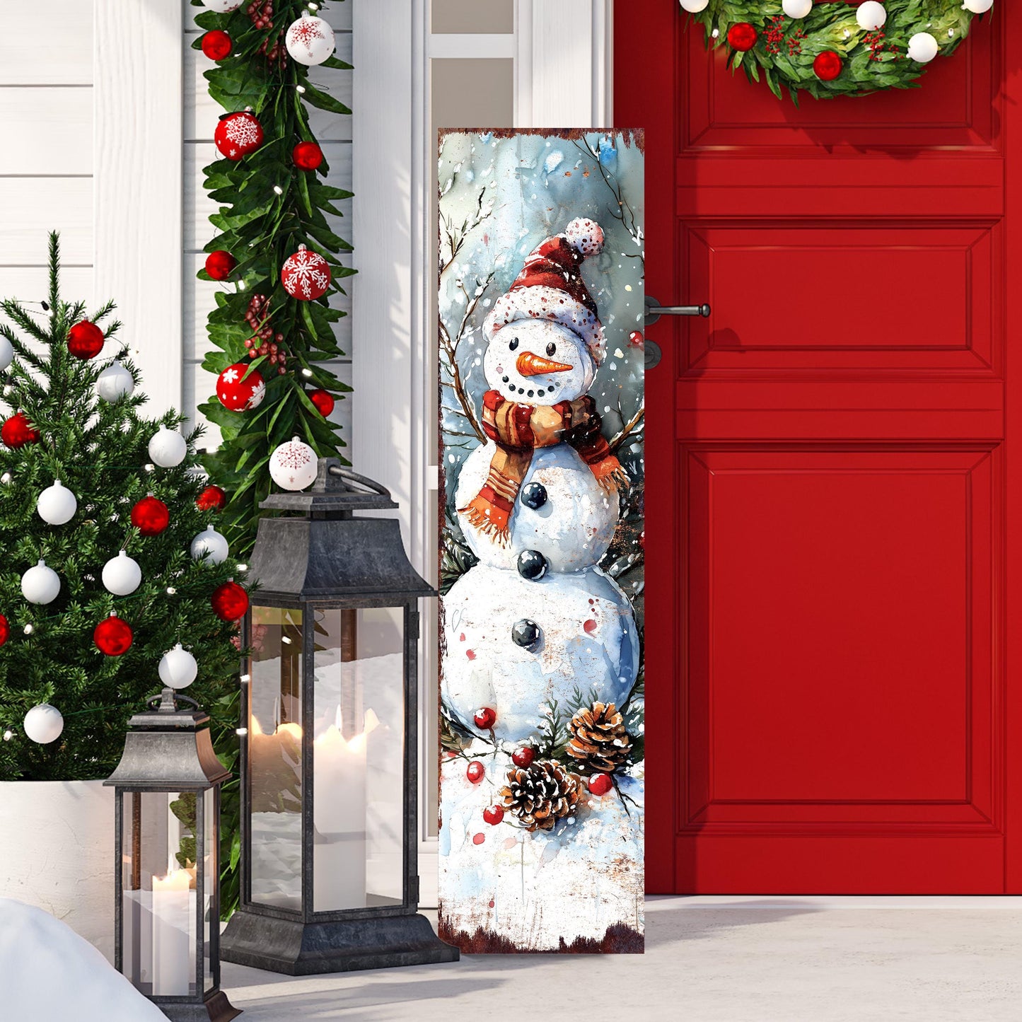 Snowman Christmas Porch Sign | Front Porch Plaque | Winter Entryway Decor | Holiday Decoration | Wood, UV Print
