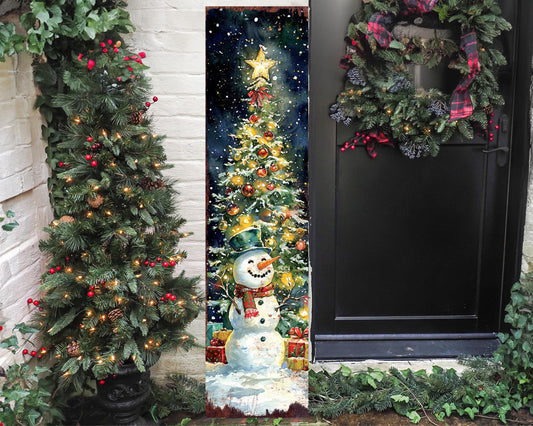 Christmas Snowman Porch Sign 48in | Let It Snow Outdoor Entryway Decor Gift