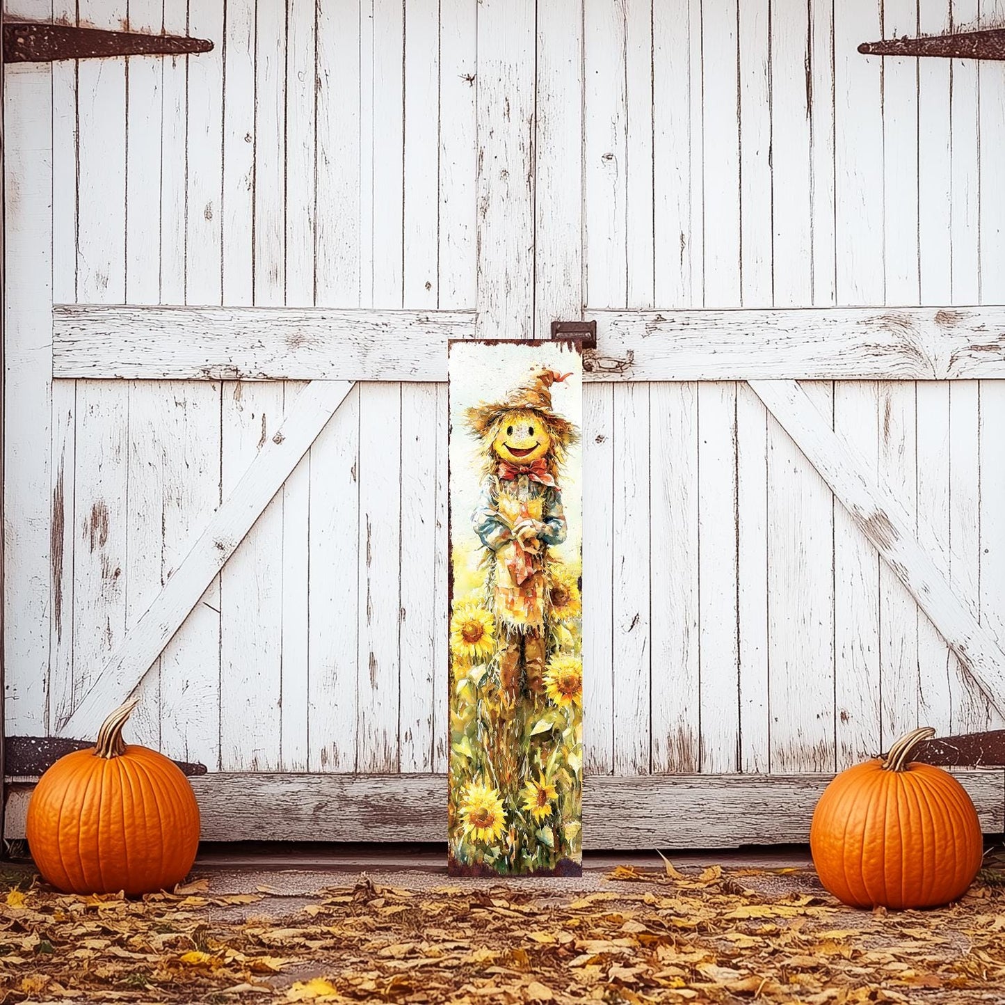 48in Fall Scarecrow Porch Sign - Fall Plaque Front Porch with Autumn Decoration | Harvest Decor UV Print | Entryway Fall Decor | 48x12