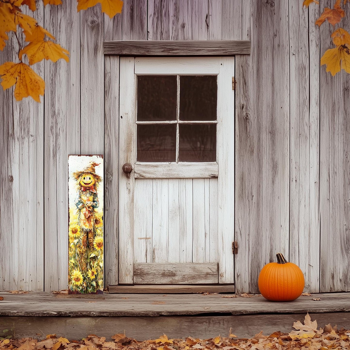 48in Fall Scarecrow Porch Sign - Fall Plaque Front Porch with Autumn Decoration | Harvest Decor UV Print | Entryway Fall Decor | 48x12