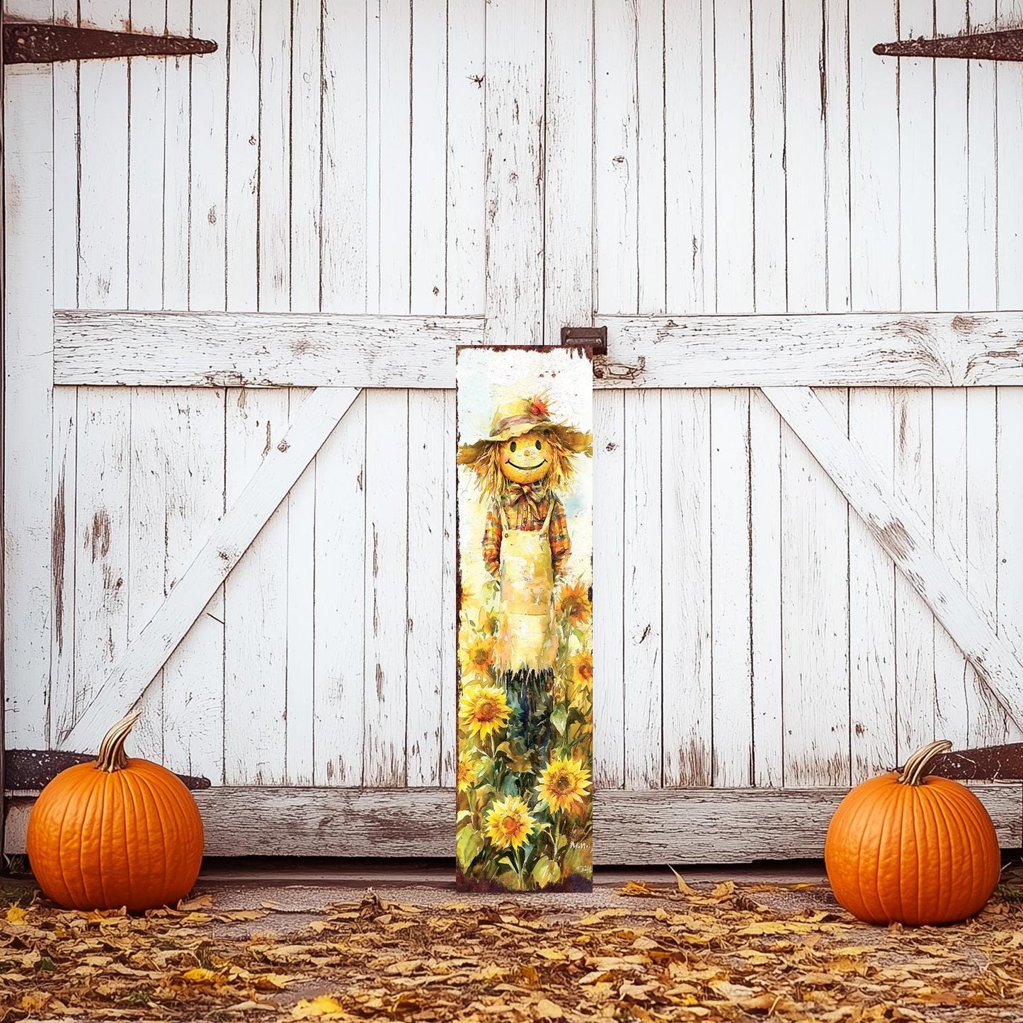 48in Fall Scarecrow Porch Sign - Fall Front Door with Autumn Decoration Plaque | Harvest Decor UV Print | Entryway Fall Decor | 48x12