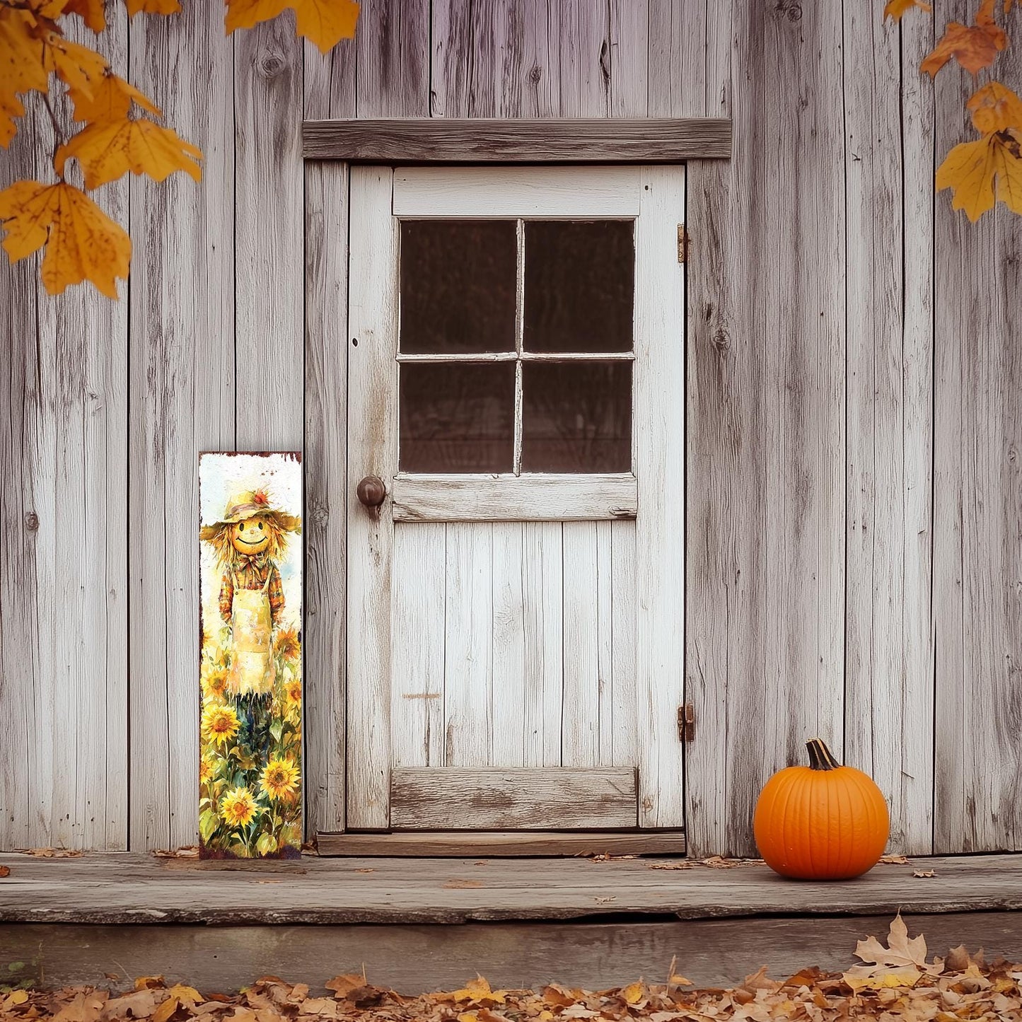 48in Fall Scarecrow Porch Sign - Fall Front Door with Autumn Decoration Plaque | Harvest Decor UV Print | Entryway Fall Decor | 48x12