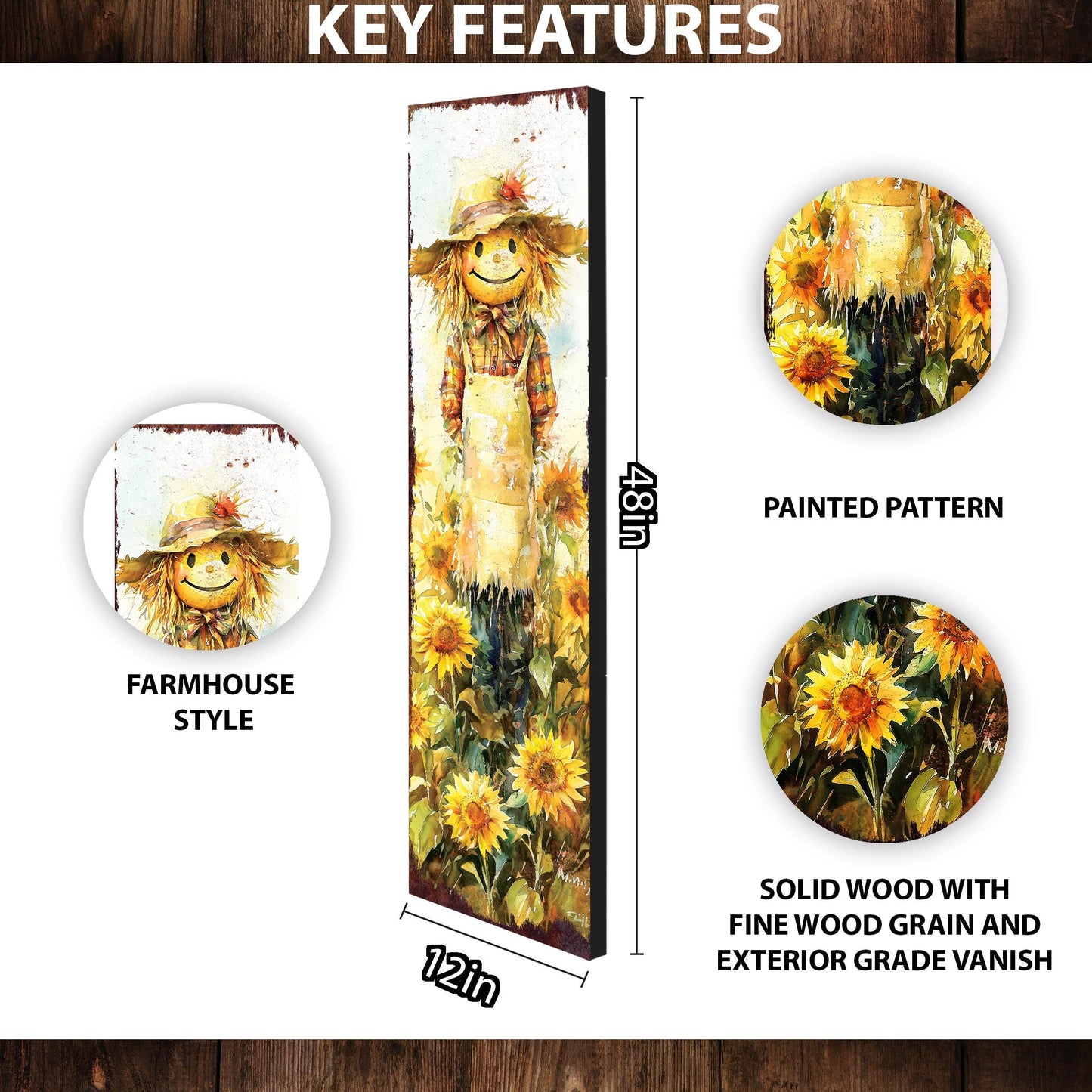 48in Fall Scarecrow Porch Sign - Fall Front Door with Autumn Decoration Plaque | Harvest Decor UV Print | Entryway Fall Decor | 48x12