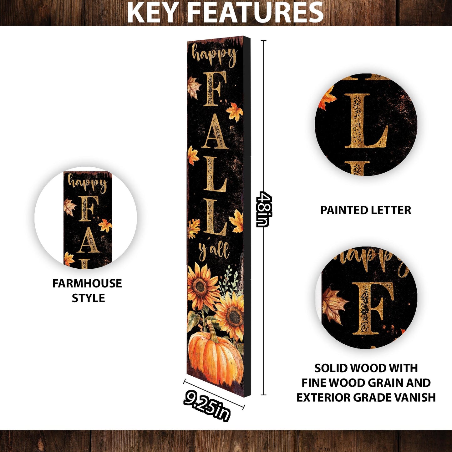 48in Fall Porch Sign “Happy Fall Y’all” - Farmhouse Entryway Decor, Vintage Autumn Front Porch Decoration | Fall Decor & Fall Porch Sign