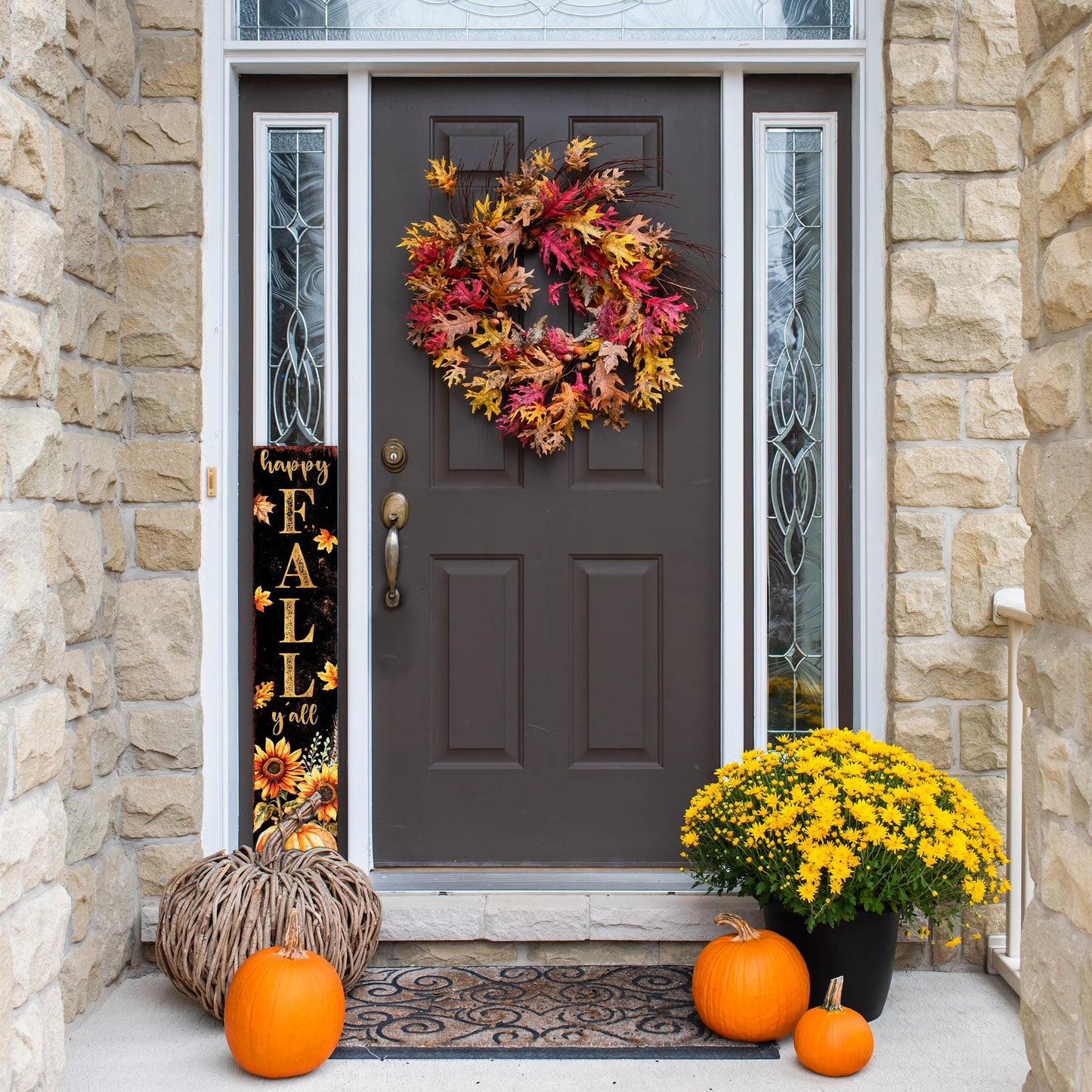 48in Fall Porch Sign “Happy Fall Y’all” - Farmhouse Entryway Decor, Vintage Autumn Front Porch Decoration | Fall Decor & Fall Porch Sign