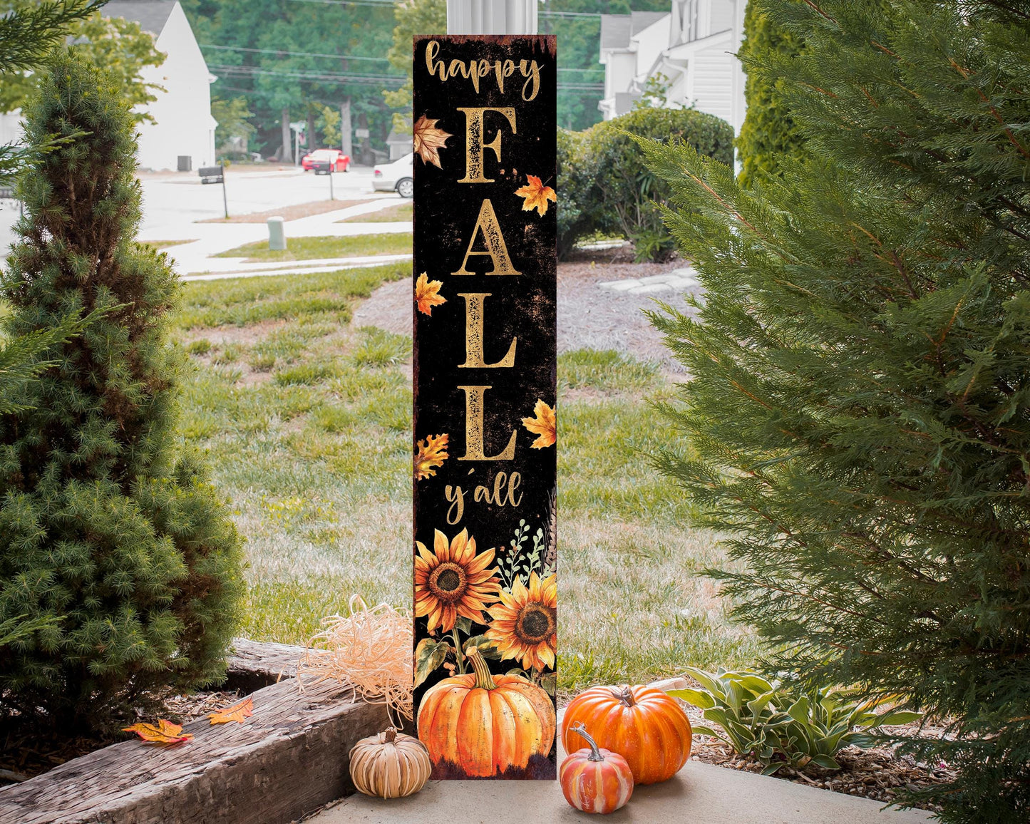 48in Fall Porch Sign “Happy Fall Y’all” - Farmhouse Entryway Decor, Vintage Autumn Front Porch Decoration | Fall Decor & Fall Porch Sign