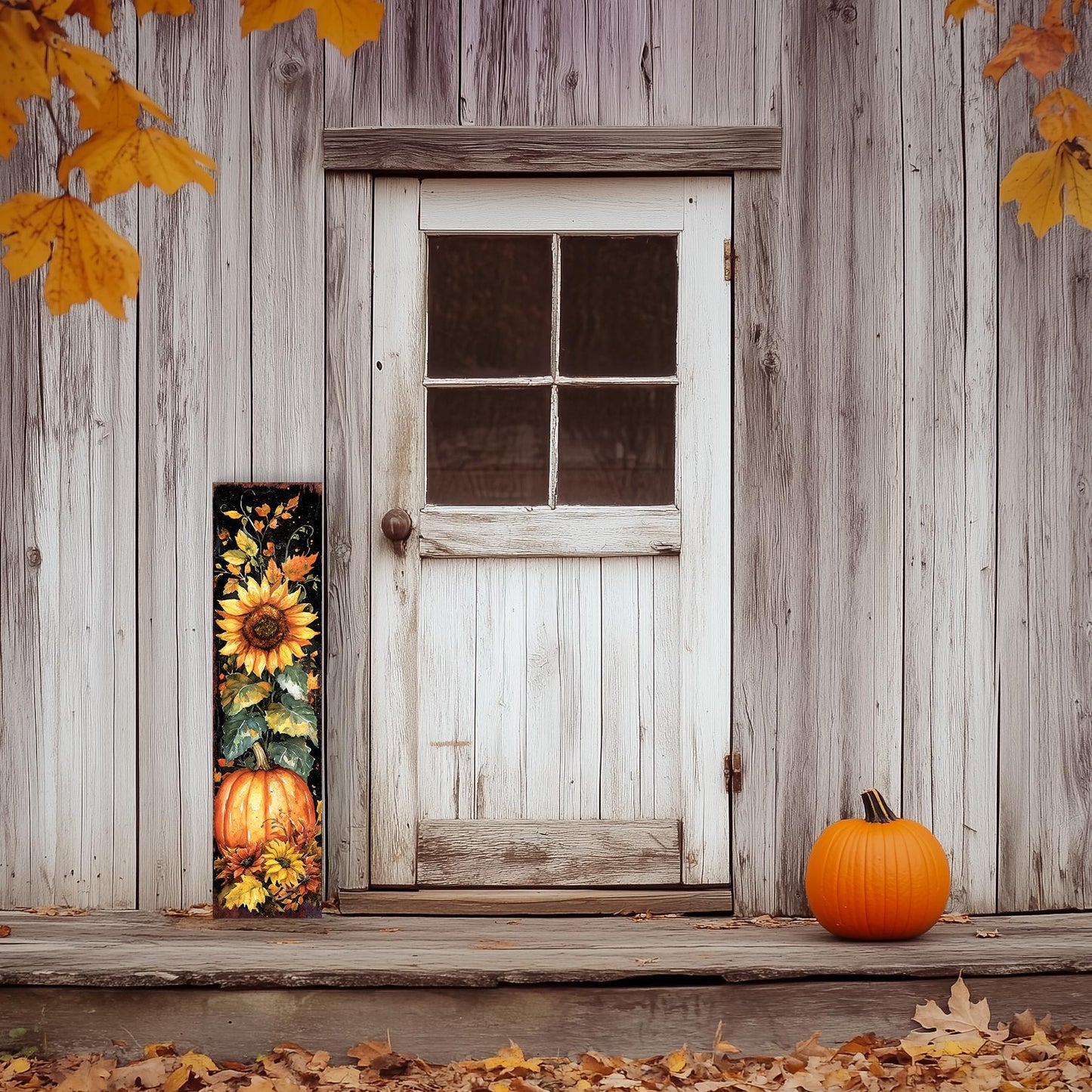 48in Fall Porch Sign - Front Porch Fall Welcome Sign with Vintage Autumn Decoration | Entryway Fall Decor | Wood, UV Print | 48x12in