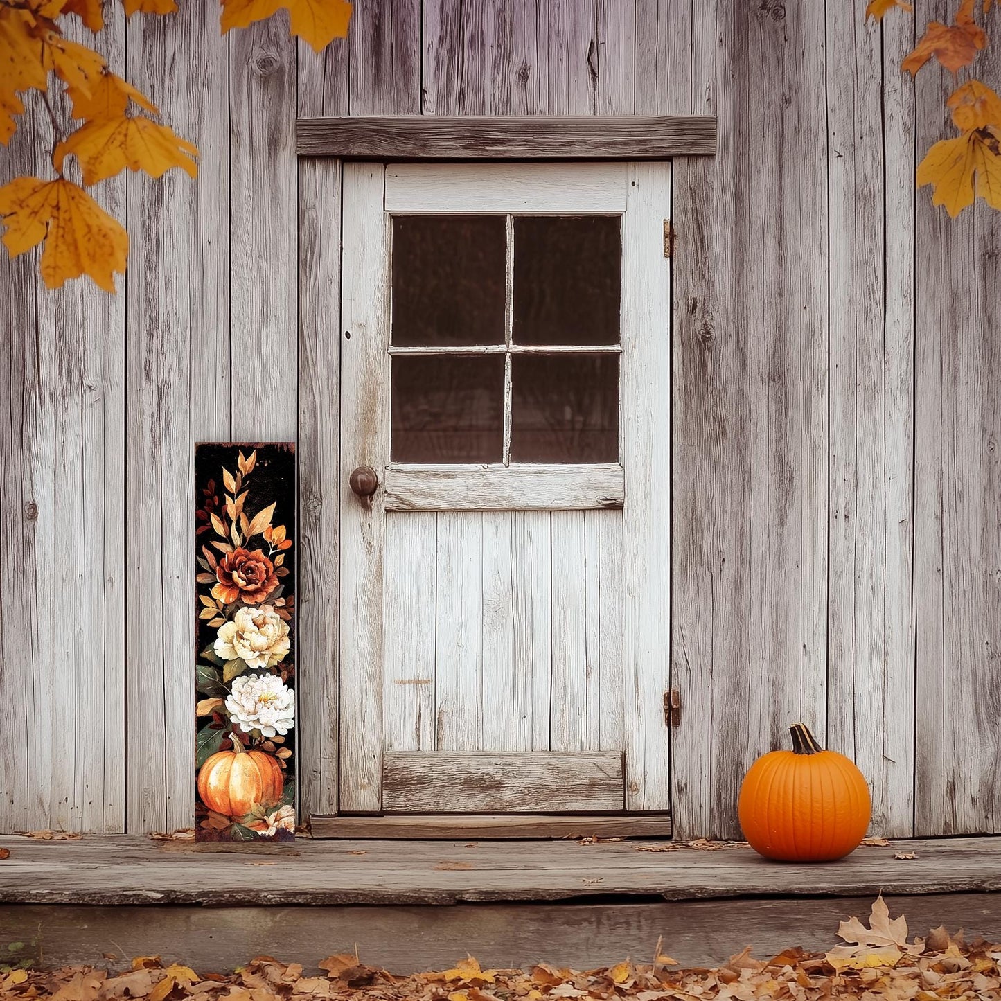48in Fall Porch Sign - Front Porch Fall Plaque with Vintage Autumn Decoration | Entryway Fall Decor | Wood, UV Print | 48x12in
