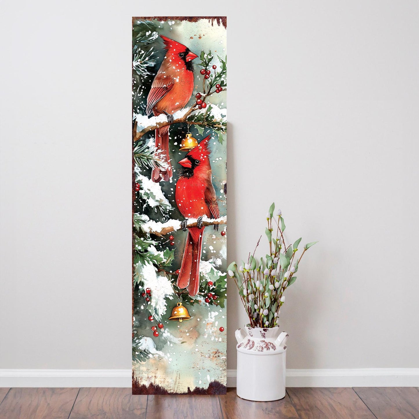 48in Cardinals Christmas Porch Sign - Front Porch Christmas Plaque | Holiday Decoration | Entryway Christmas Decor | UV Print | 48x12in