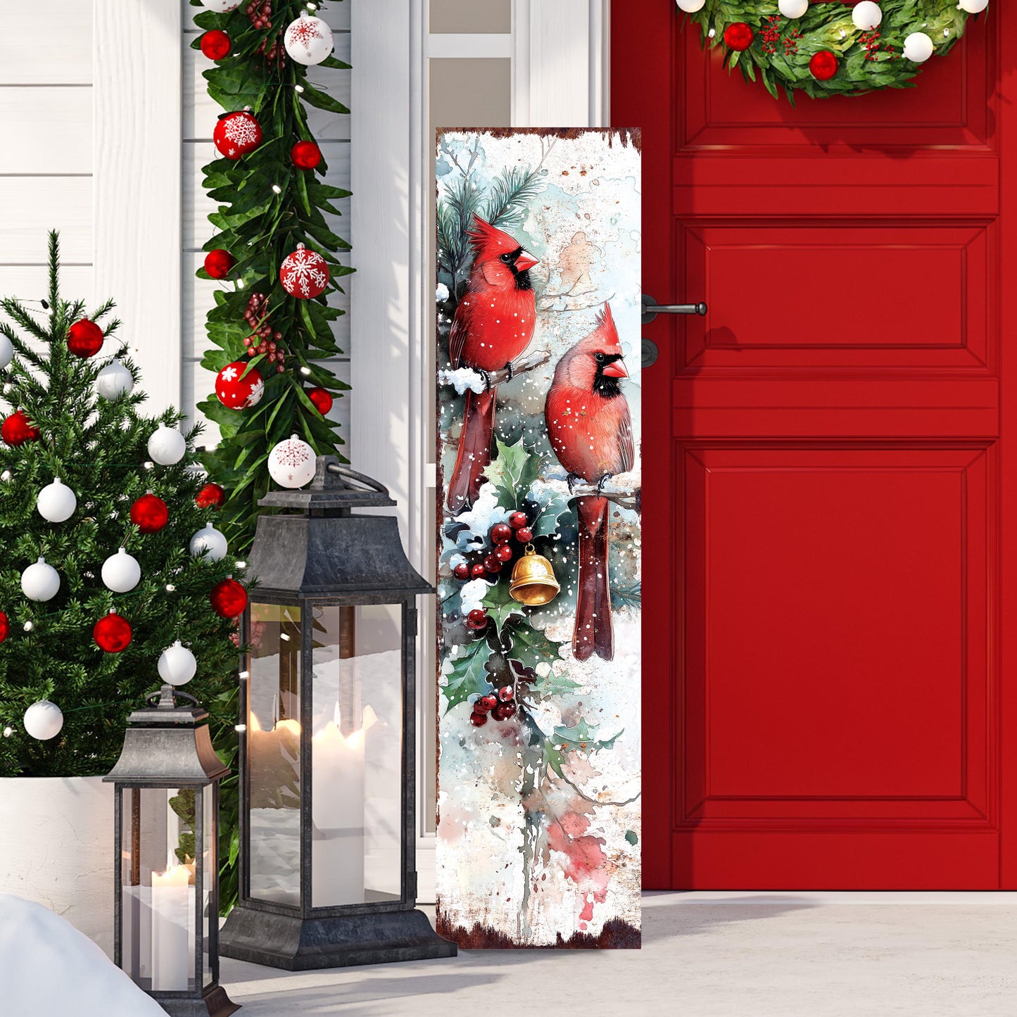 48in Cardinals Christmas Porch Sign - Christmas Decoration | Holiday Entryway Decor | Front Porch Christmas Plaque | UV Print | 48x12in
